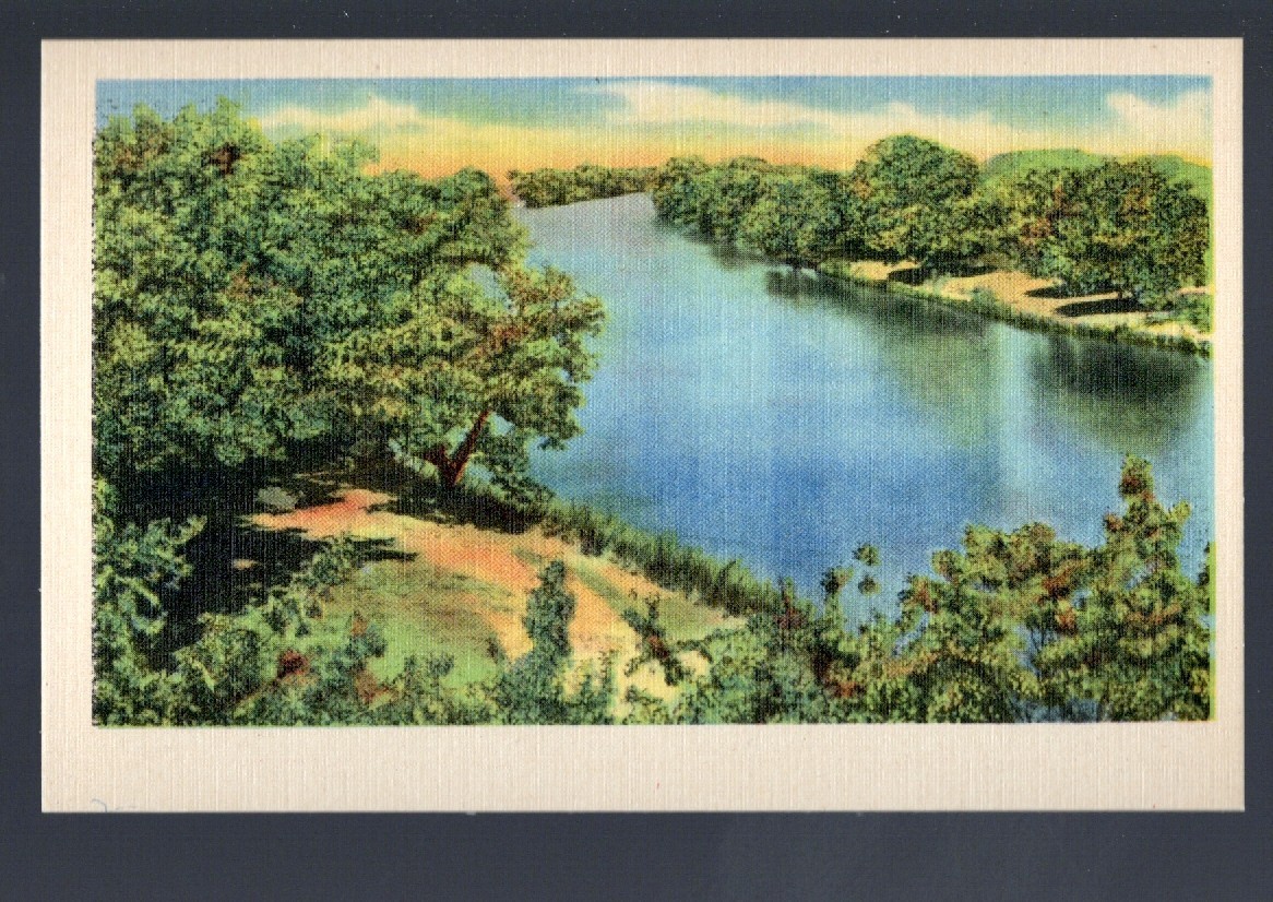 c1940 Scenic Lake River Trees Shoreline Linen Postcard 7089