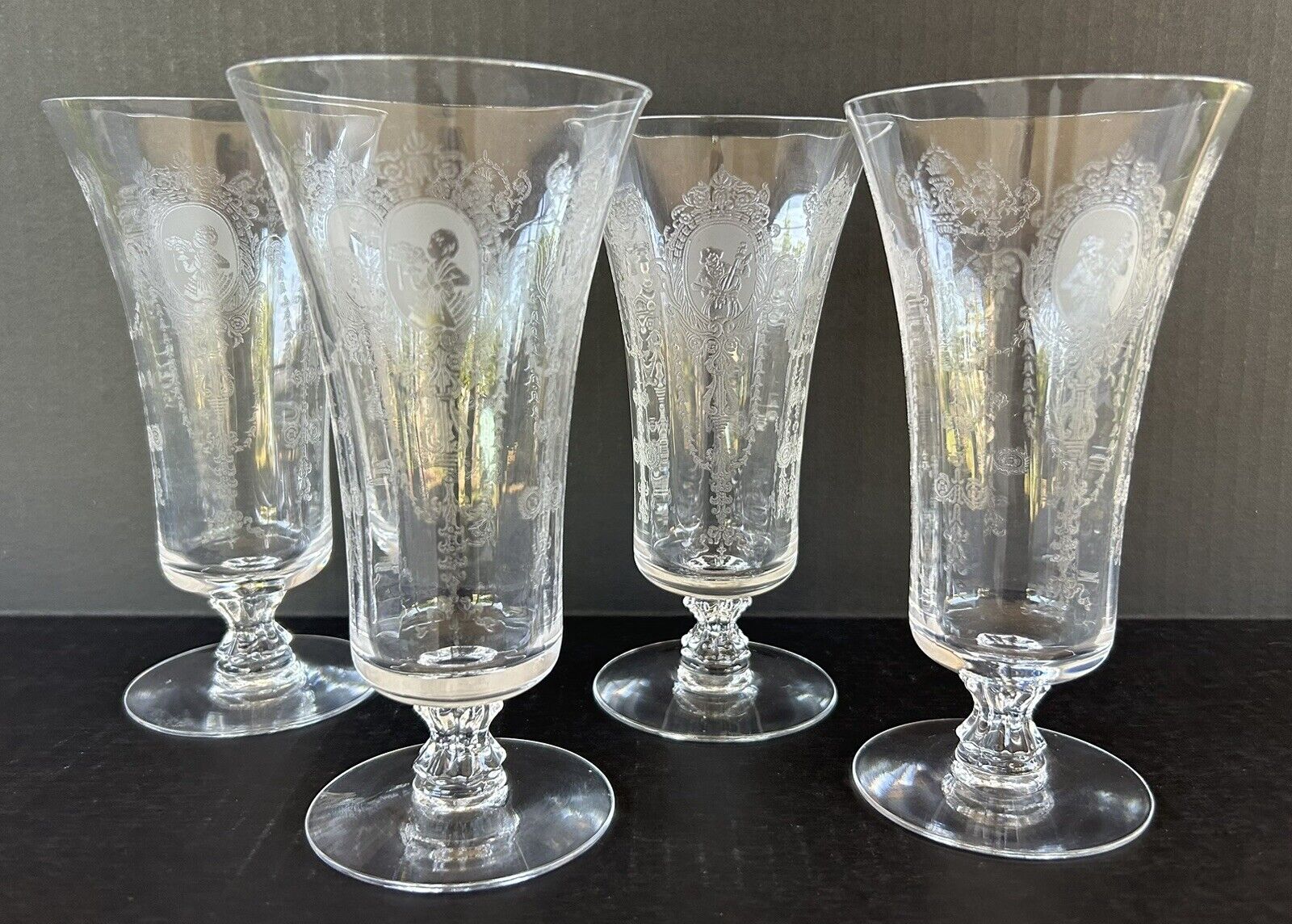 Heisey Glass Etched Minuet Iced Tea Glasses 6 7/8” Set of 4