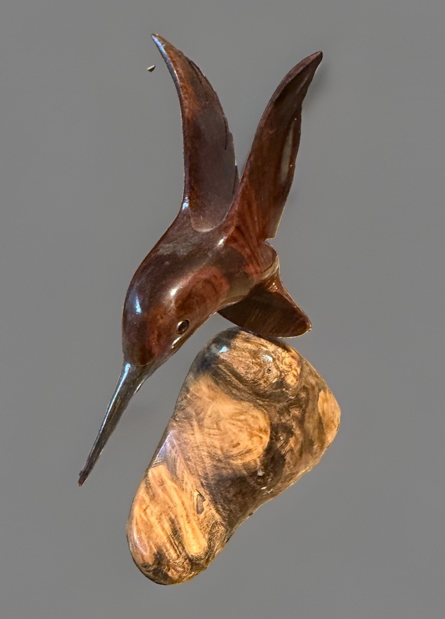 Vintage Hand Carved Wooden Hummingbird Sculpture Signed Bruce Stamp Vintage Hand Carved Wooden Hummingbird Sculpture Signed Bruce Stamp