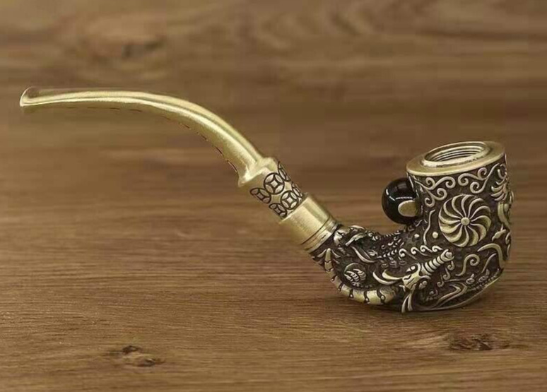 Black Stone Dragon Pipe Solid Brass w/ Carry Bag and Accessories Smoking Aid