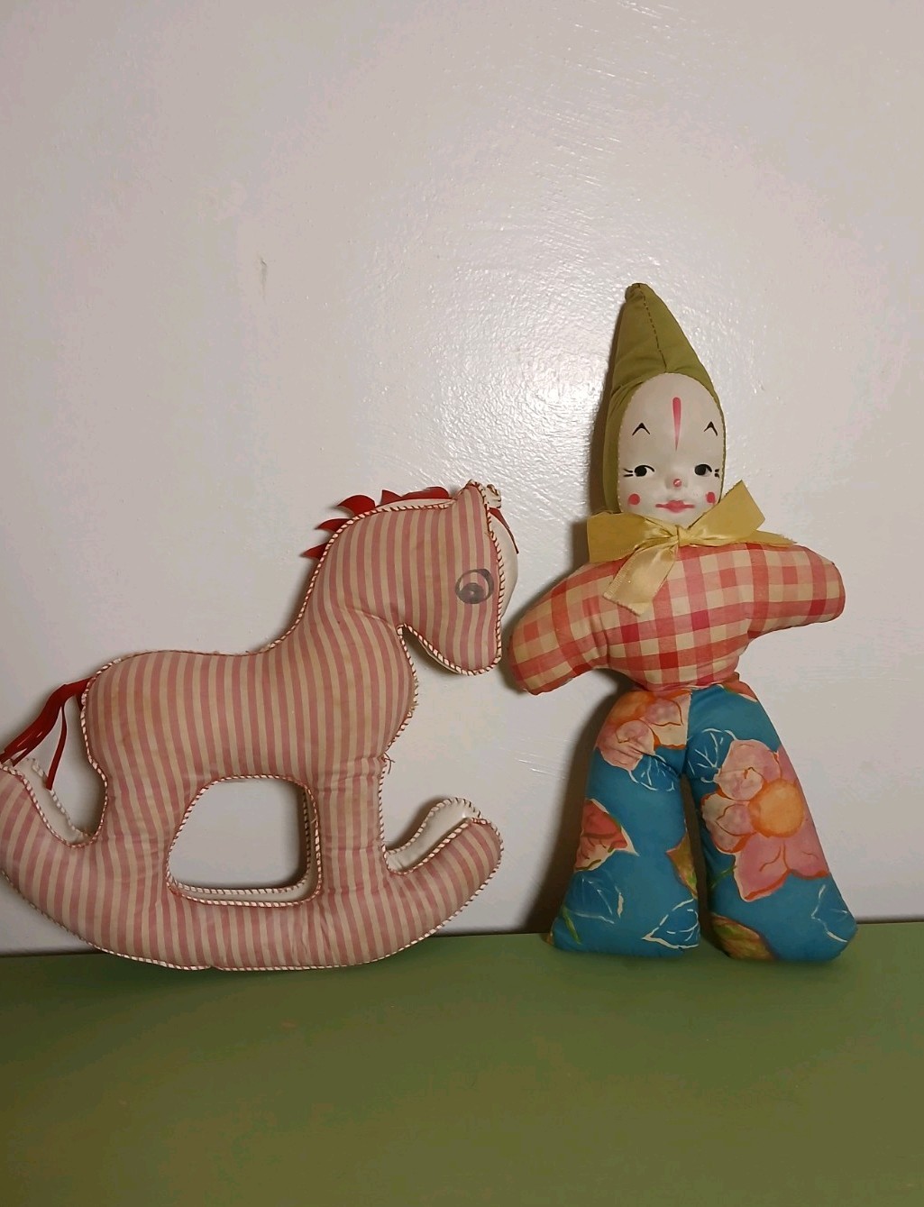 VINTAGE Carnival PRIZE Clown Doll Celluloid 50’s MCM Lot OIL CLOTH Horse Plush