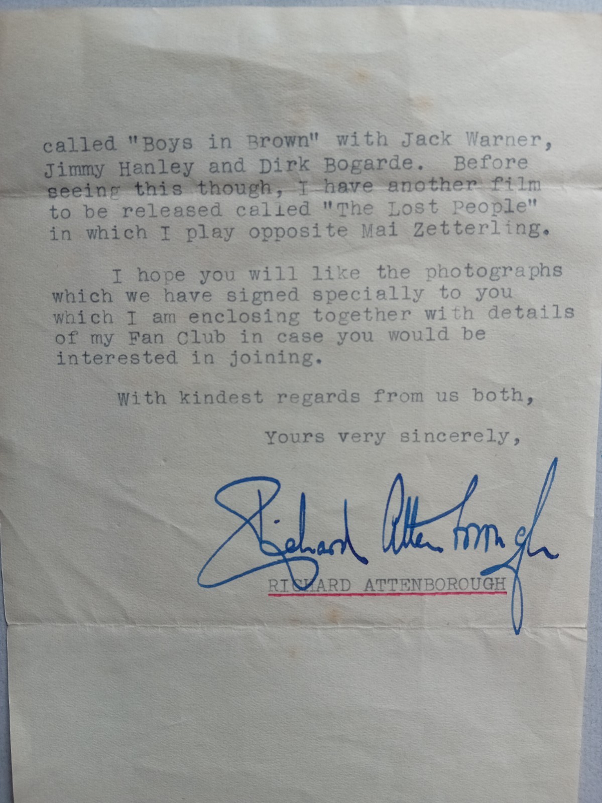 RICHARD ATTENBOROUGH signed VINTAGE LETTER Lovely Clear Ink SIGNATURE Dated 1949