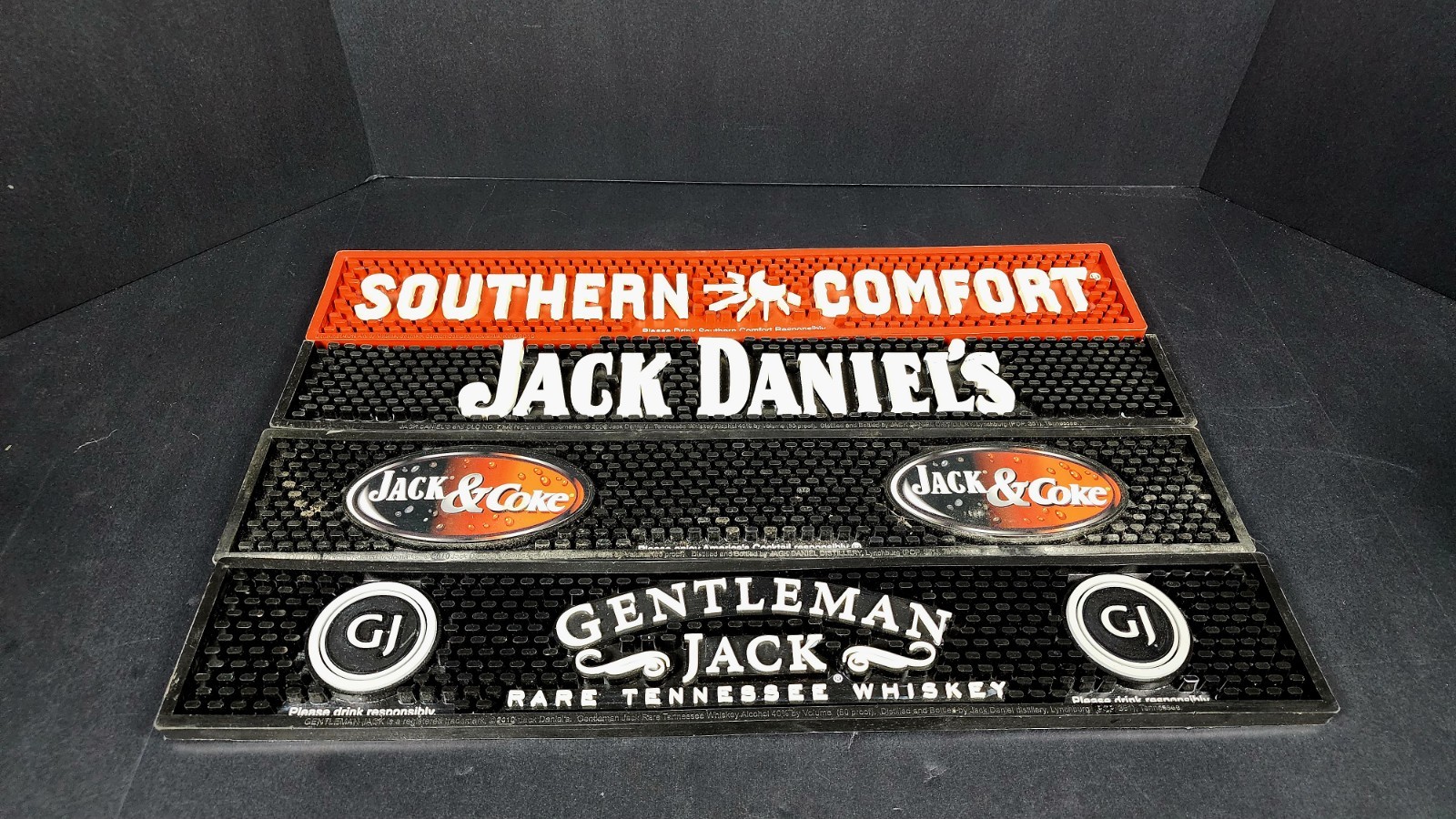 4 Bar Mats, 3 in Excellent Condition inc Jack Daniel\'s Whiskey 3 1/2\