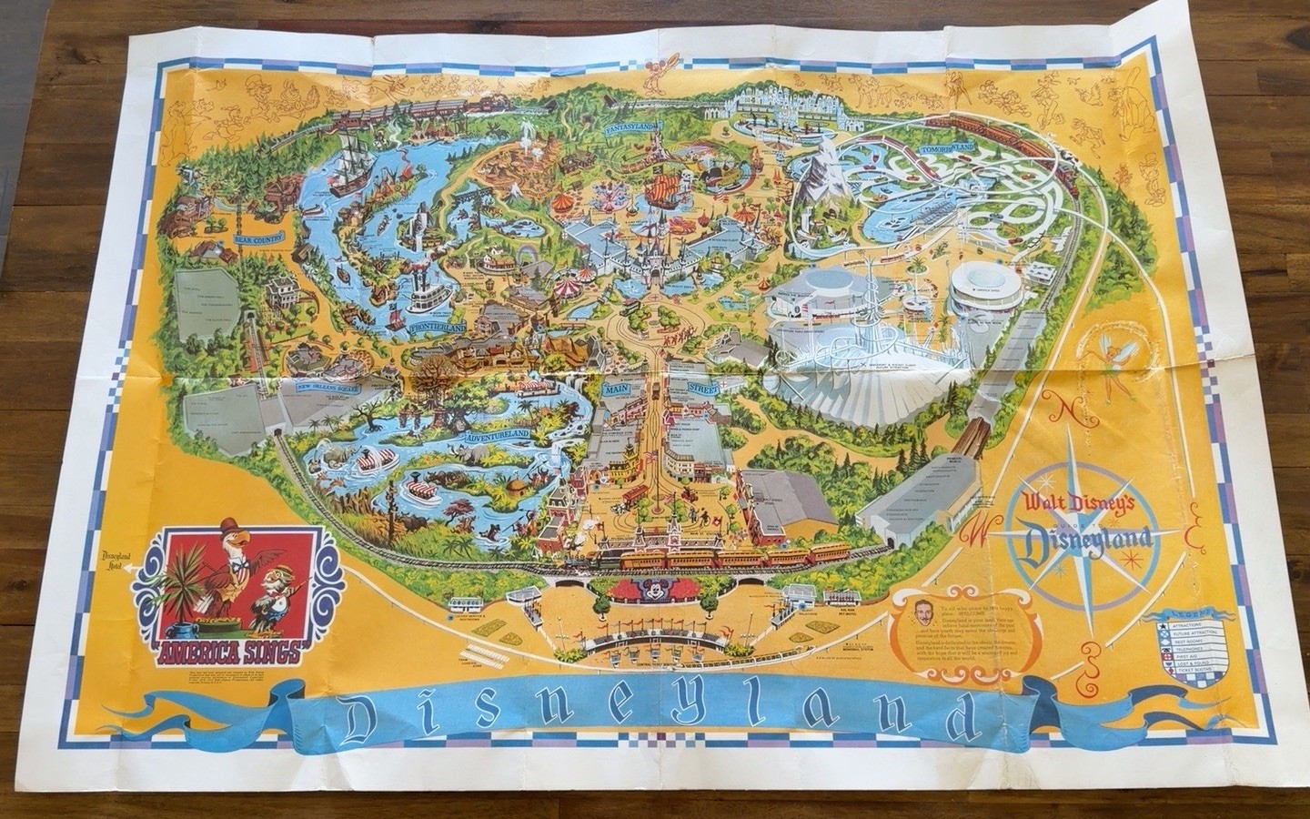 Vintage 1974 Disneyland Souvenir Map 30x45 America Sings Walt Disney Original