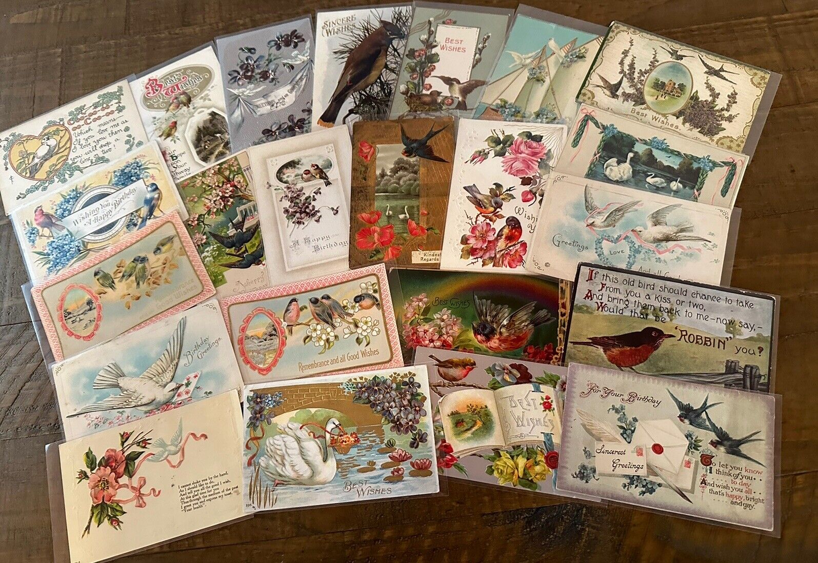 Lot of 23 Antique Greetings Vintage Postcards with Bird~BIRDS~ in sleeves-h716