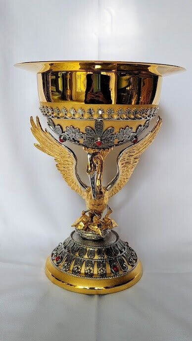 Chalice with Paten set Pelican Symbol of Jesus 24k Gold Plated European Bronze