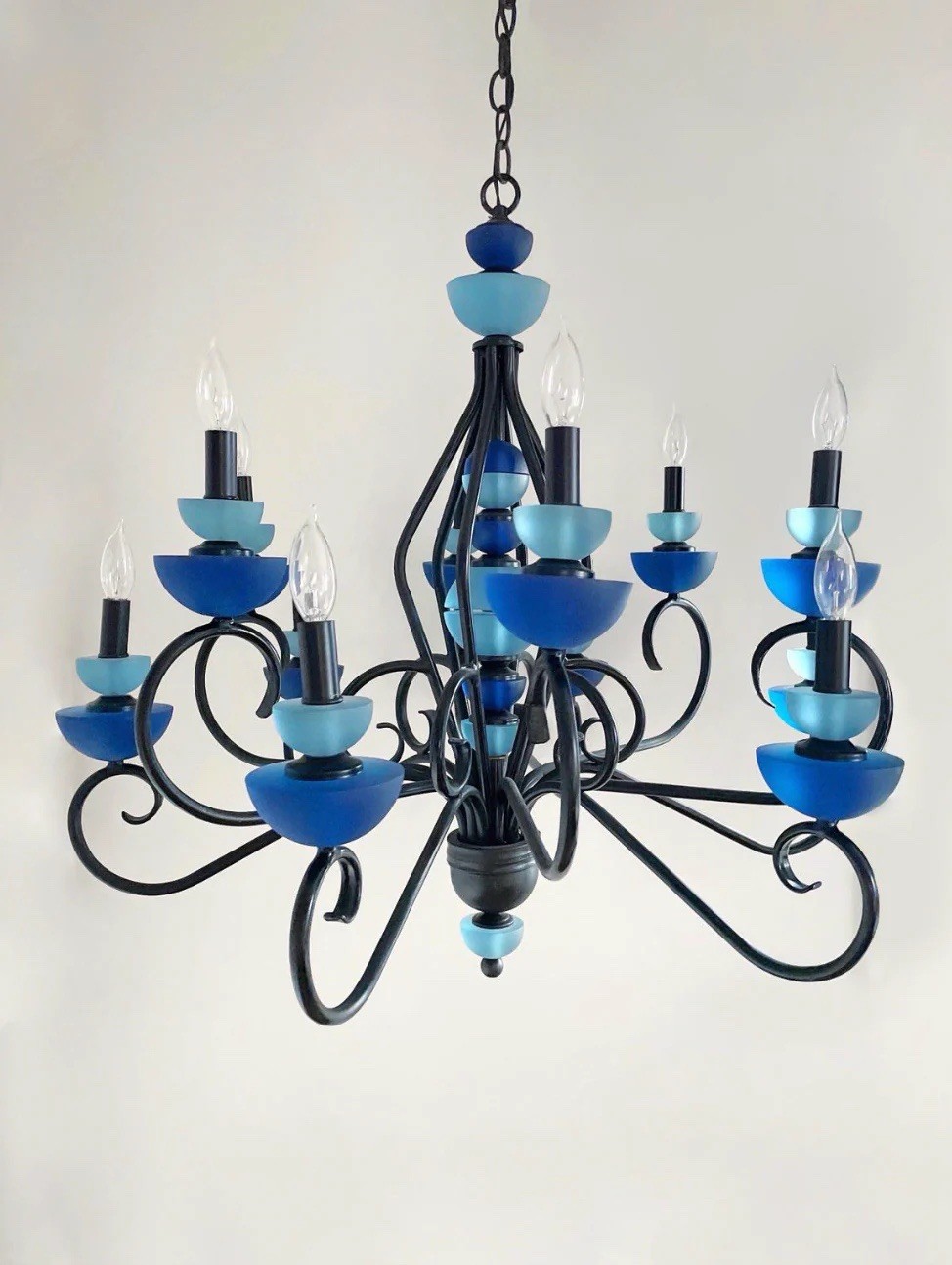 Vintage Hivo Van Teal Blue Lucite Chandelier With Shades