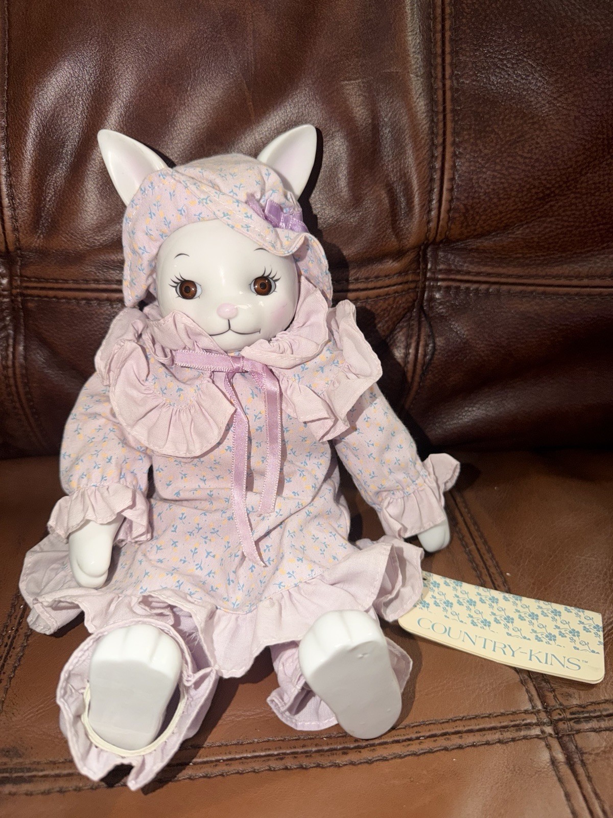 Vintage Easter 1980s Russ Country Kin Porcelain Belinda Bunny Rabbit Pink Dress