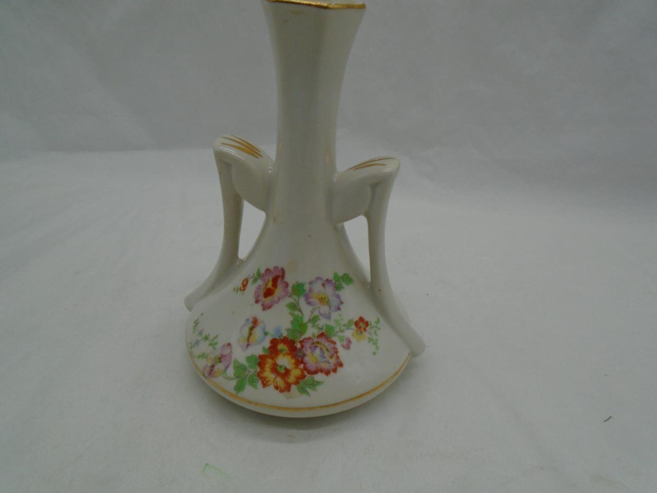Kass USA Pottery Hand Painted Flora Bud Vase Double Handles 5 3/4 INCHES