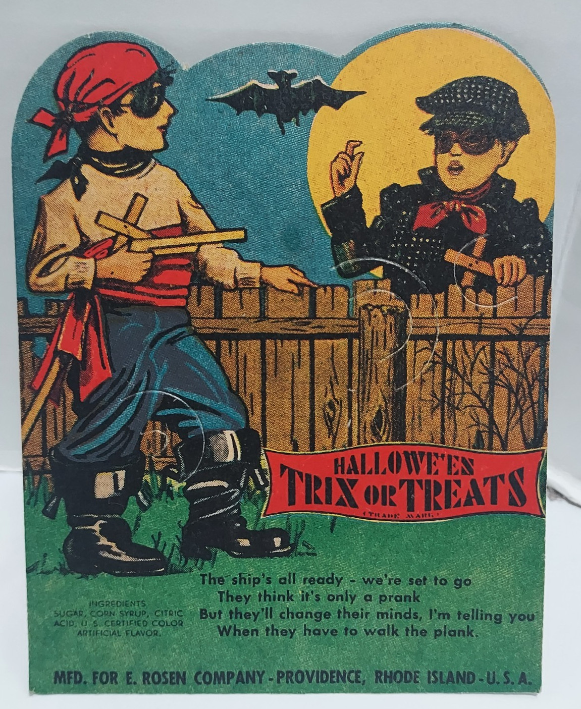 Vtg Halloween Trix or Treats Sucker Candy Card E Rosen 1930\'s NOS Unused Display
