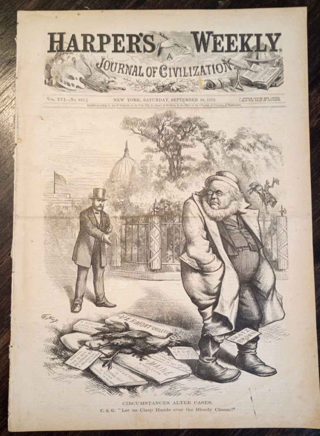Sept 28, 1872 HARPER’S WEEKLY Newspaper - Circumstances Alter Cases -Thomas Nast
