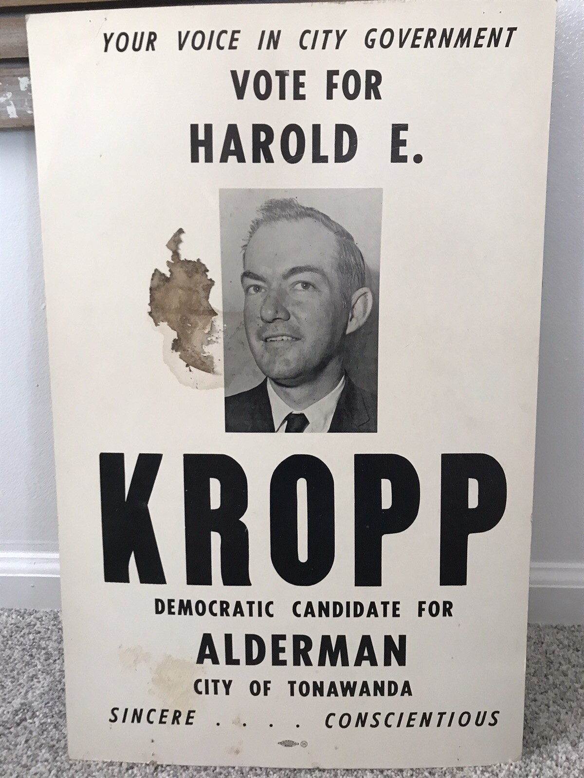 vtg 1940s election POSTER Tonawanda Ny Buffalo political Alderman