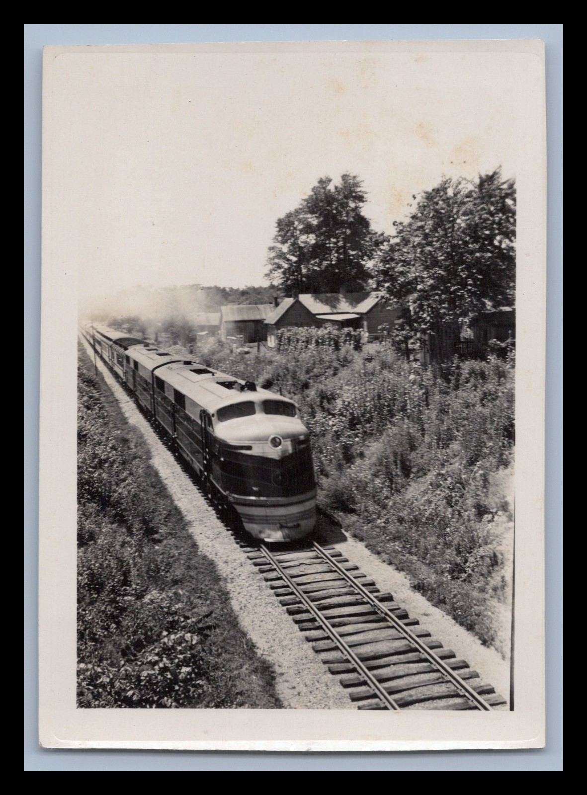Vintage Streamlined EMC E Unit A-B Diesel Passenger Train Snapshot Photo