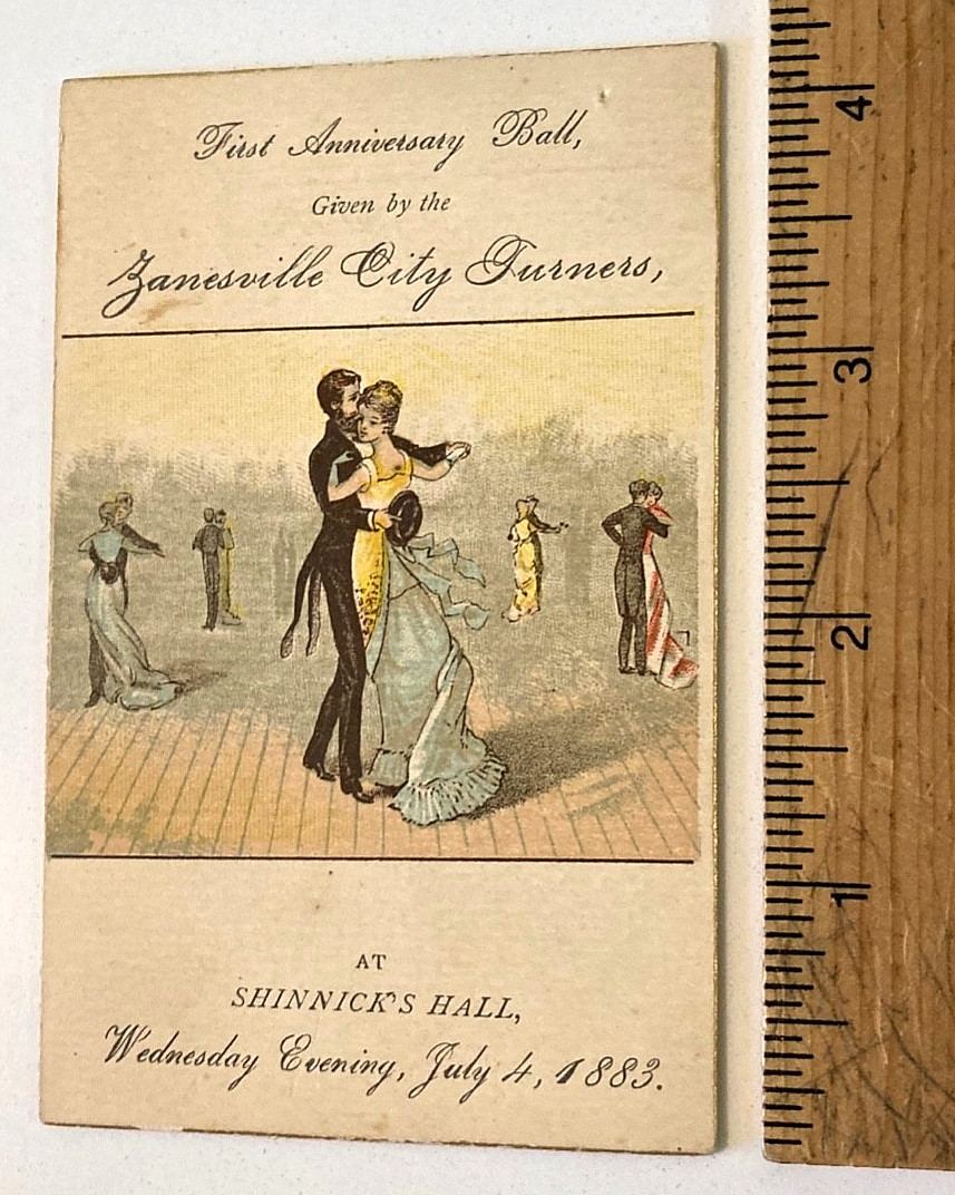 1883 Zanesville Ohio Turners Dance Invitation - Shinnick Hall - Rare Ephemera