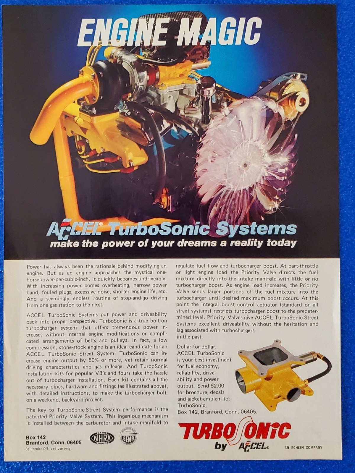 1976 Accel TurboSonic Systems Turbo Charger Muscle Car Vintage Original Print Ad 1976 Accel TurboSonic Systems Turbo Charger Muscle Car Vintage Original Print Ad