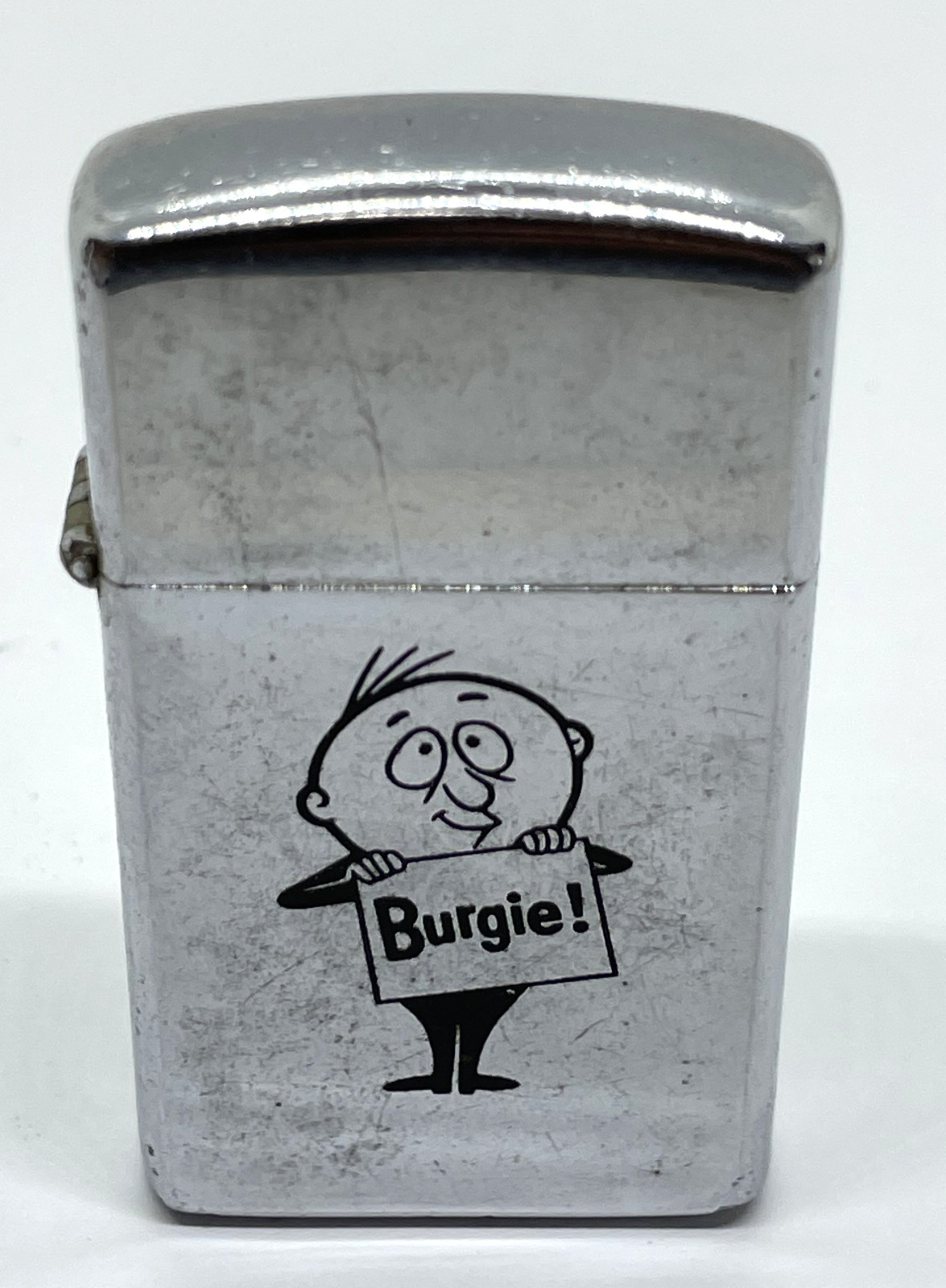 Vintage Slim Zippo Lighter Burgermeister Beer Burgie Logo Advertising