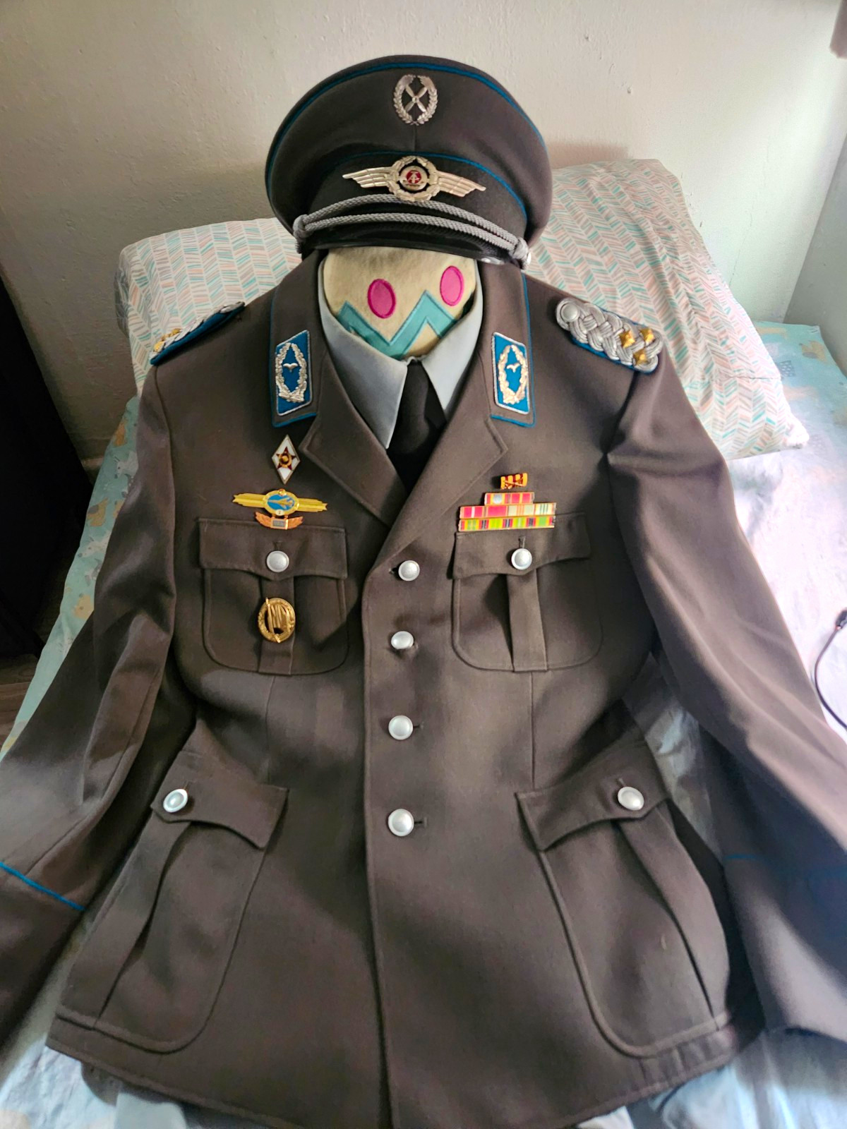 Military Dress Uniform Jacket w/ Peaked Cap, Insignia & Ribbons - Militaria