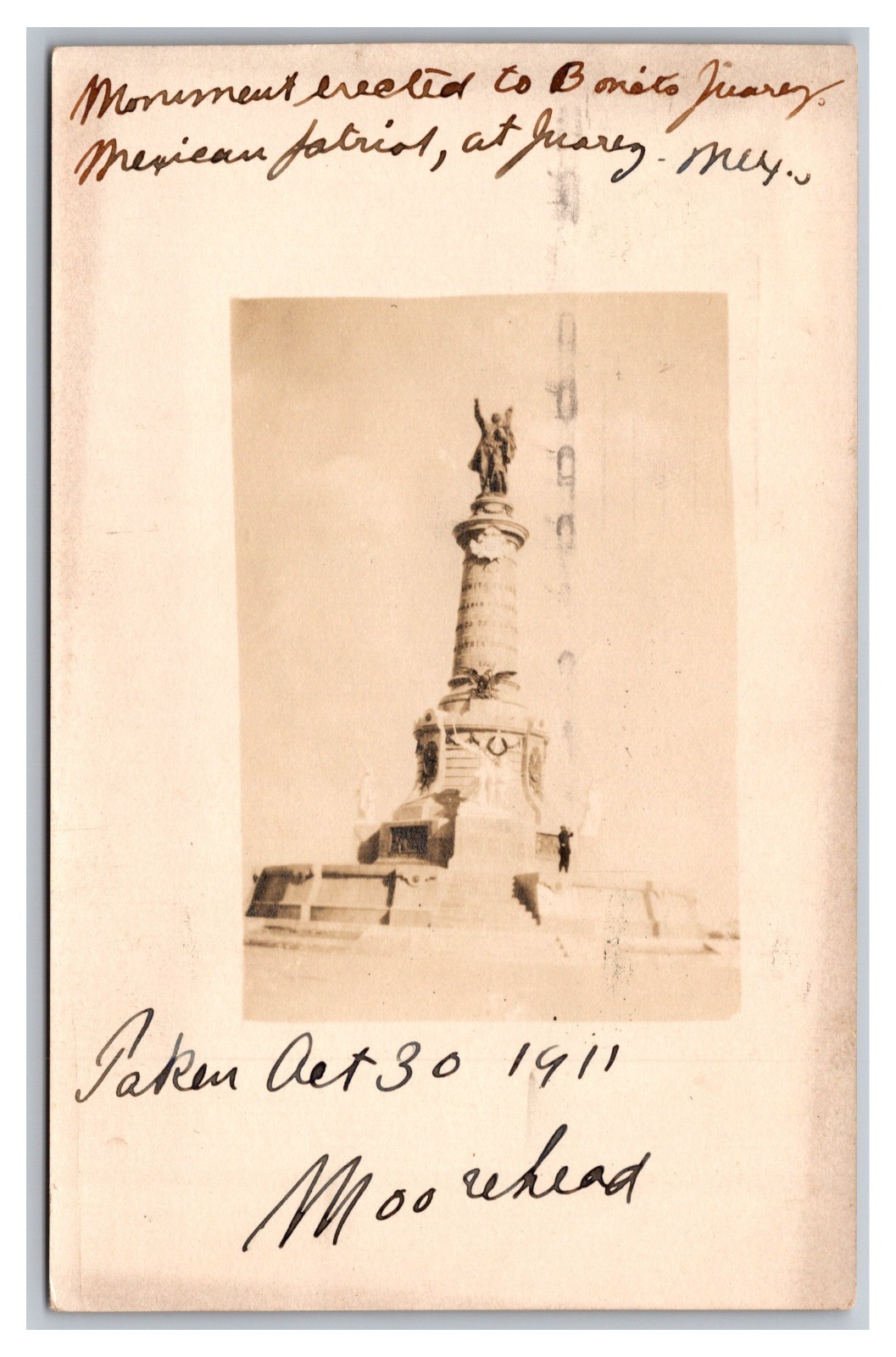 Benito Juarez Monument Ciudad Juarez Mexico RPPC Real Photo Postcard c1911 PM