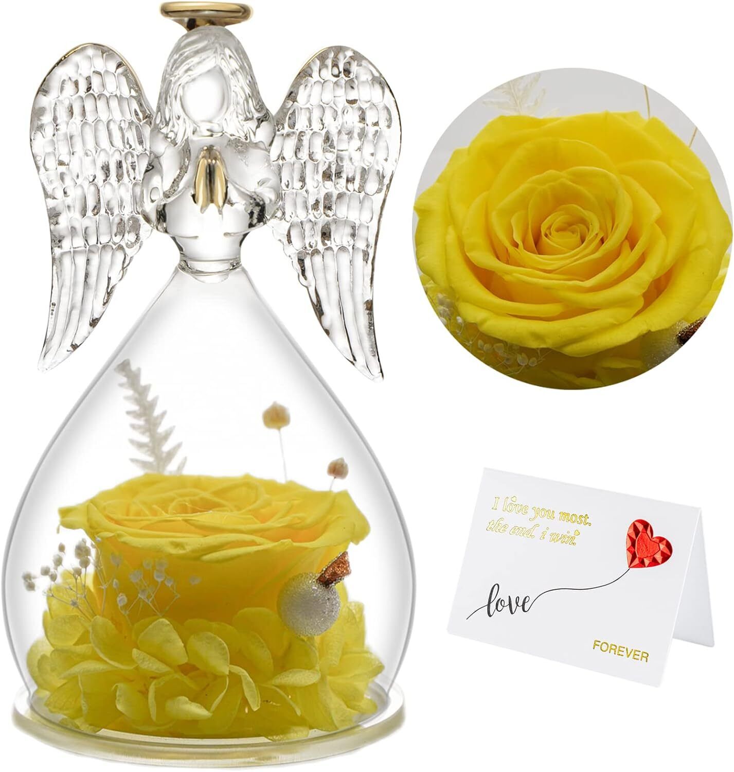 Mom Birthday Angel Figurines with Real Rose Gifts for Her Mom  Grandma Yellow