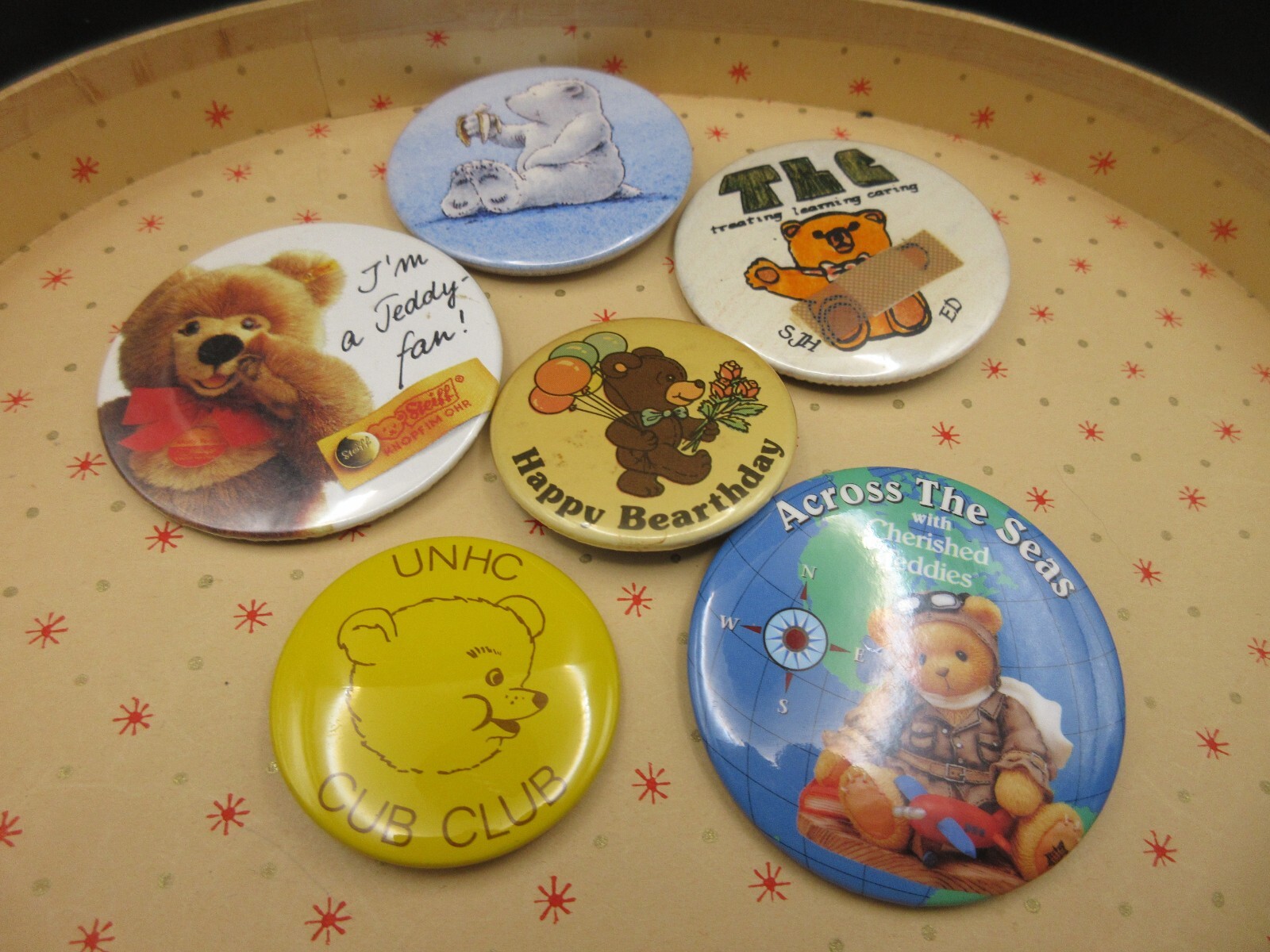 Vtg Lot of 6 TEDDY BEAR Pinback Button Steiff Cherished UNHC Cub Club Birthday