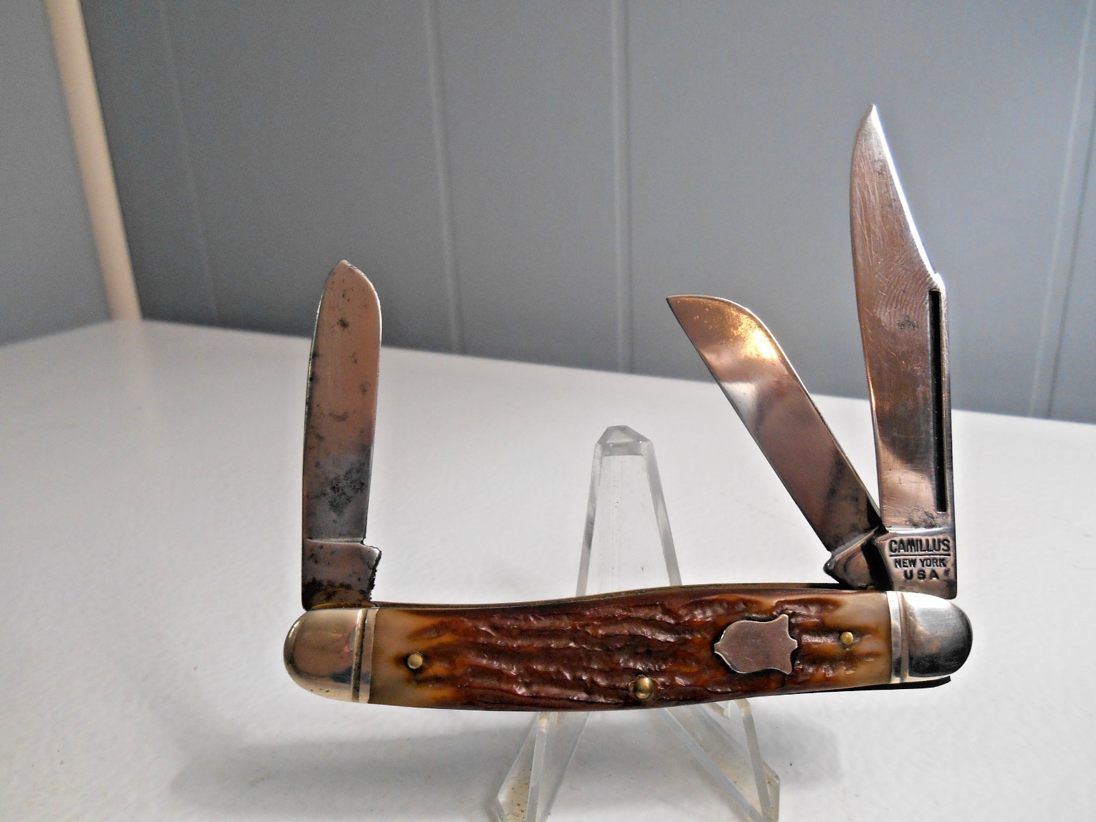 VINTAGE CAMILLUS NEW YORK USA 67 LARGE STOCKMAN 3 BLADE POCKET KNIFE