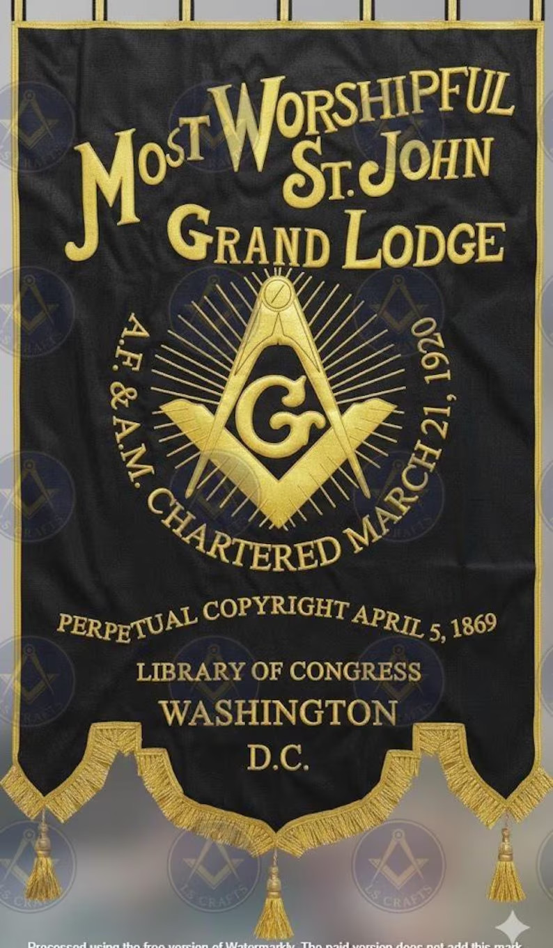 Custom Masonic Banner Embroidered Grand Lodge Design with Gold Fringe