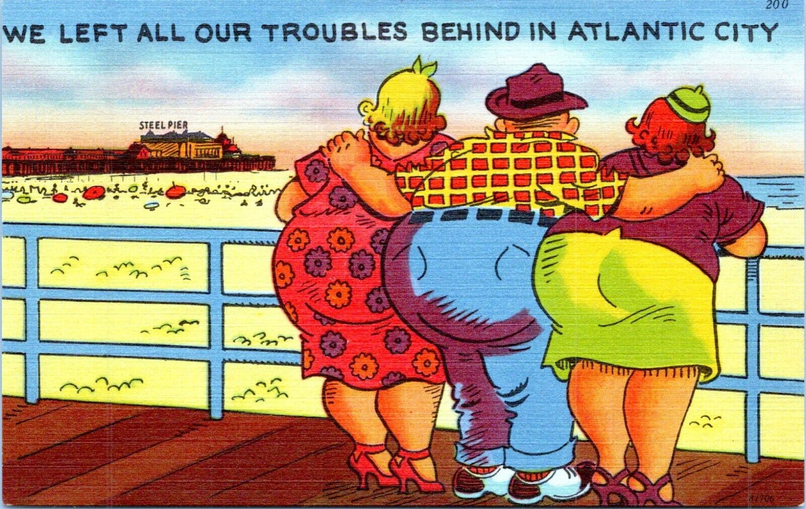 Comic Postcard BBW Fat Women We Left Our Trouble Behind in Atlantic City HE
