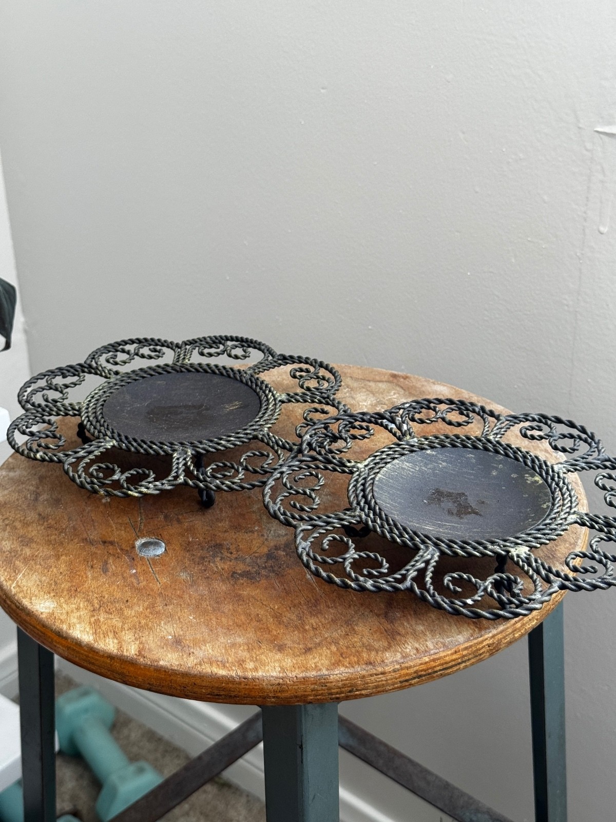 Pair of Vintage Wrought Iron Candle Holders