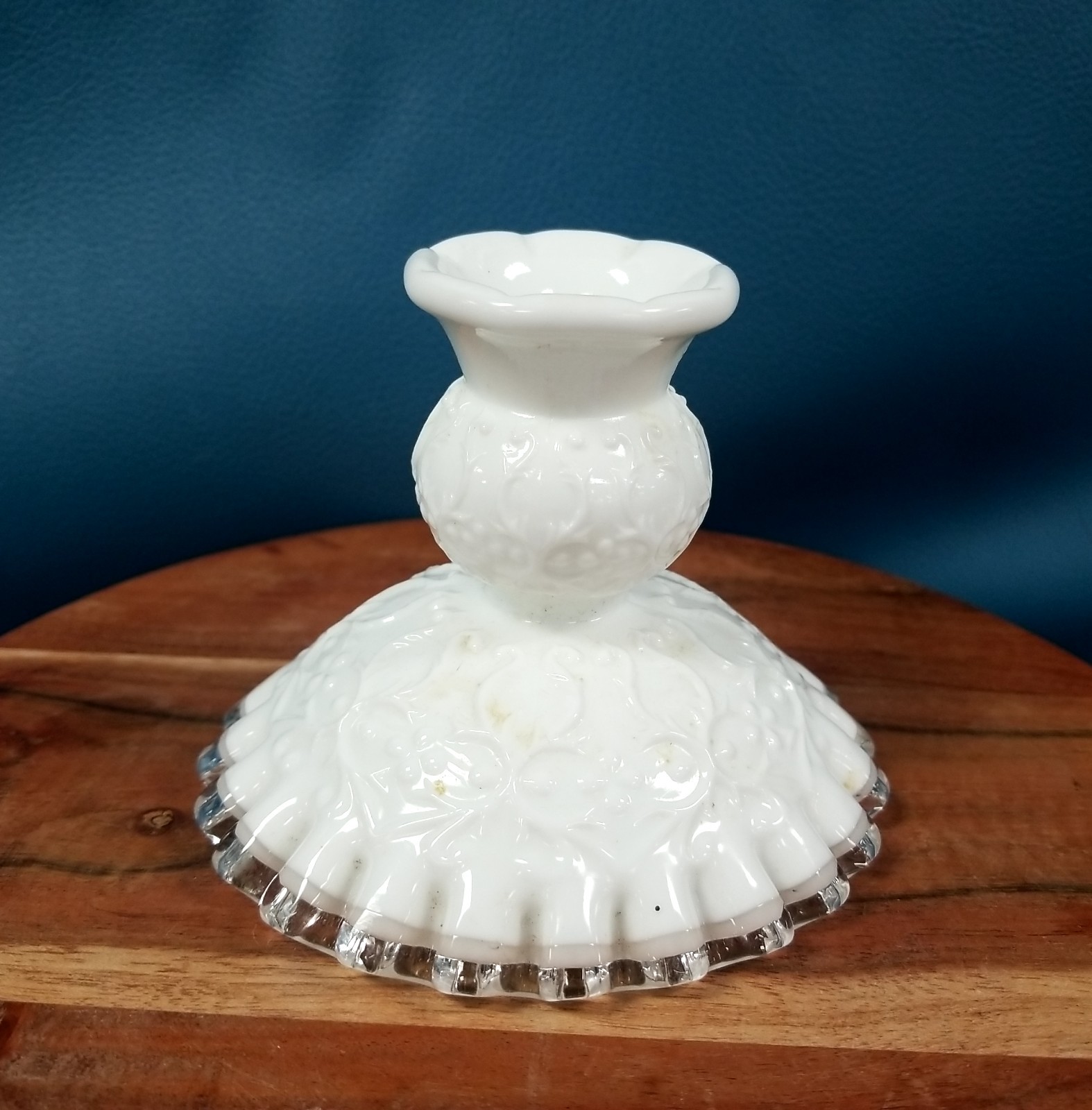 Replacement Fenton Silvercrest White Milk Glass Candlestick Holder Floral Scroll