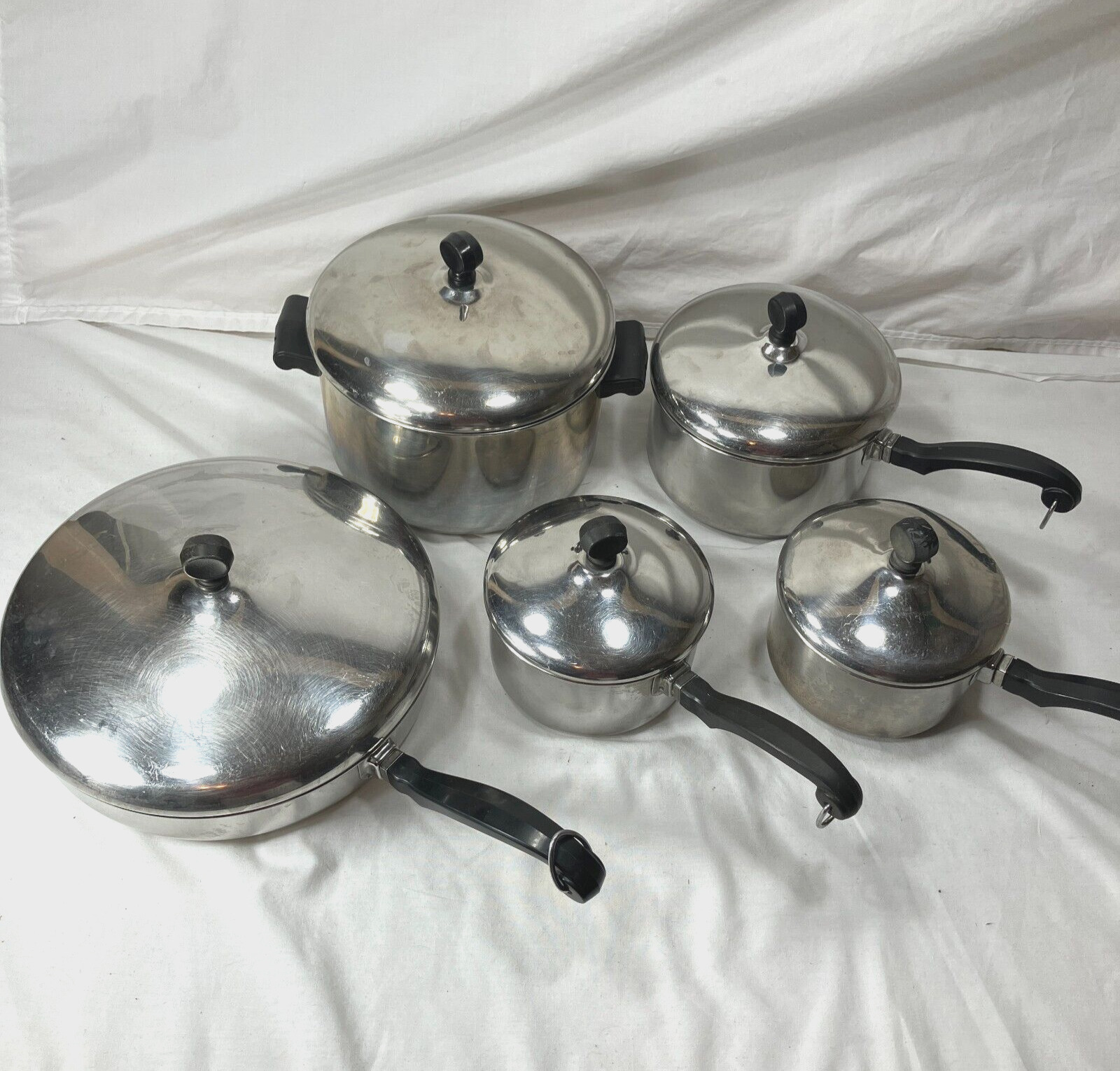 Vintage Farberware Aluminum Clad Stainless Cookware 10 Piece Sauce Pans Pot Lids