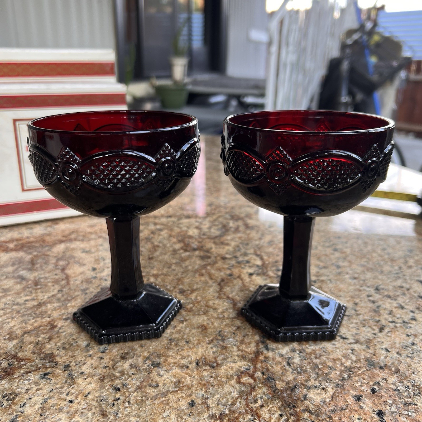 Vintage Avon 1876 Cape Cod Ruby Red Saucer Champagne Glass Set of 2 NIB