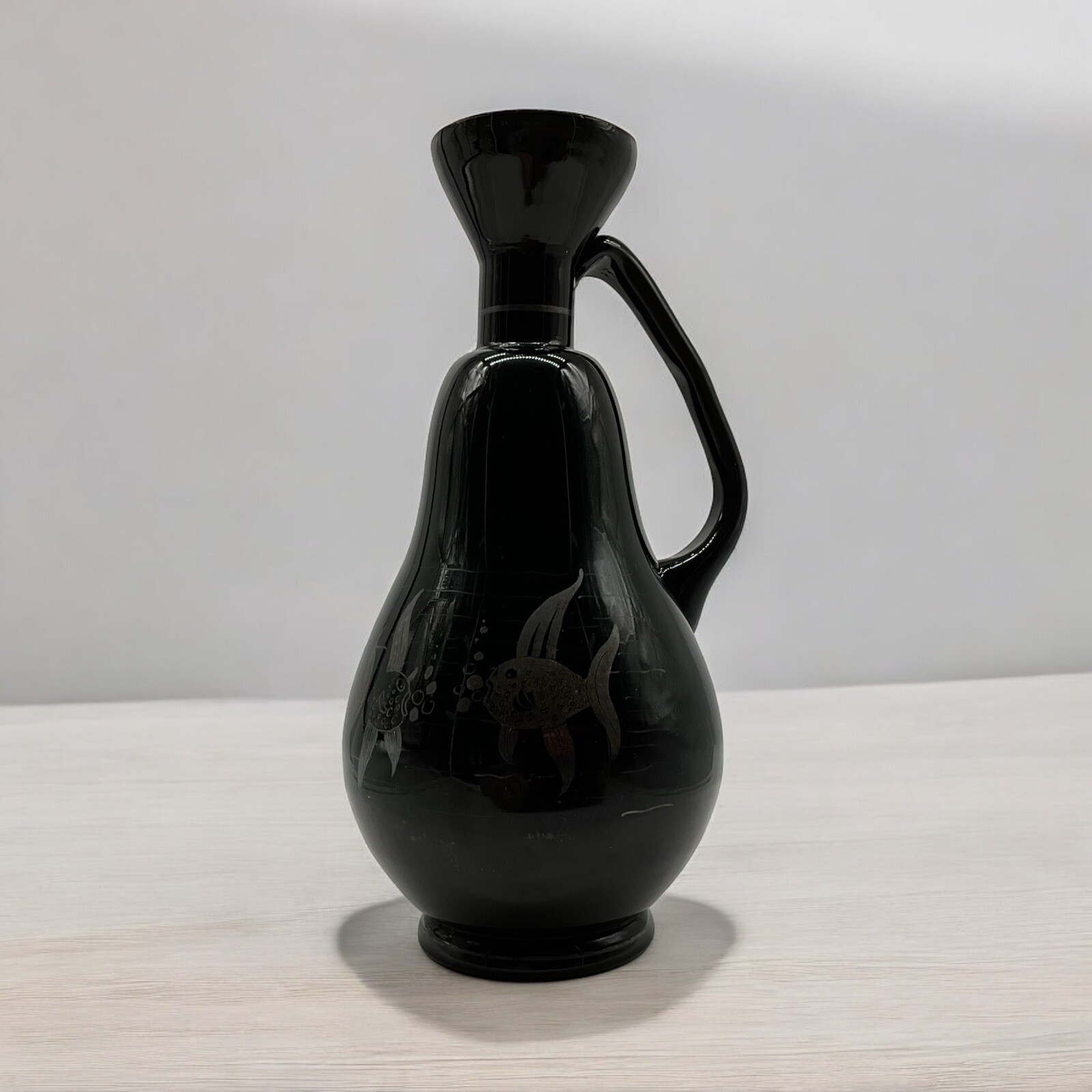Antique Czechoslovakia Black Amethyst Vase w/ Silver Overlay Art Nouveau Style