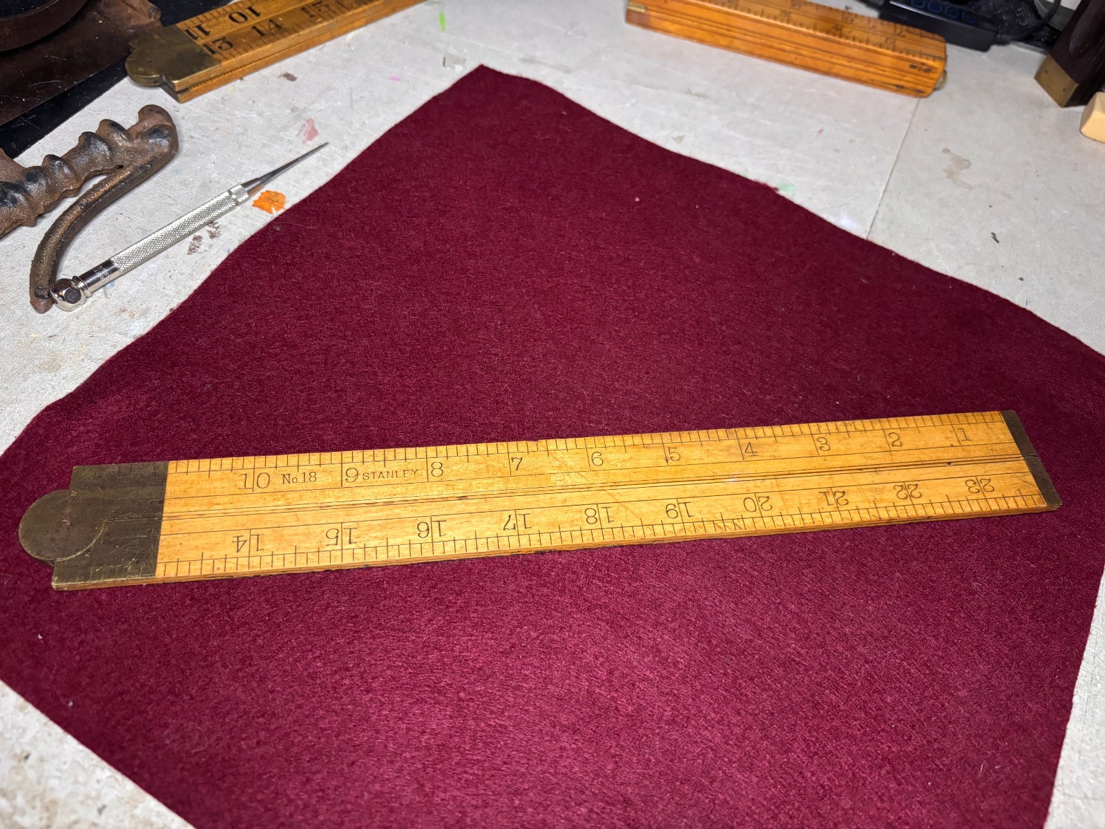 STANLEY No. 18 boxwood & Brass folding Rule Ruler