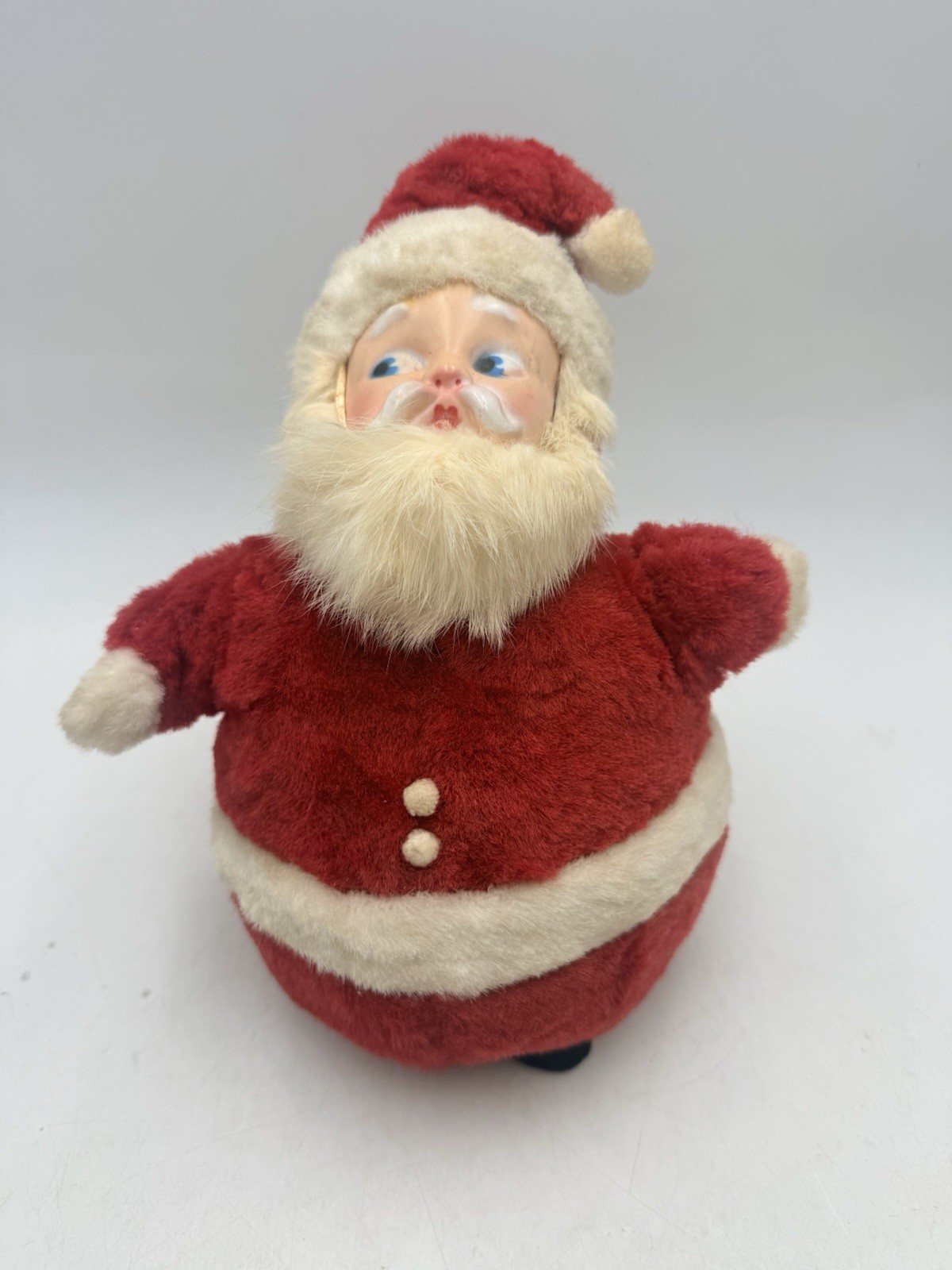 Vtg 1950s Plush Roly Poly Musical Santa Claus Doll Rubber Face Japan VGC MCM