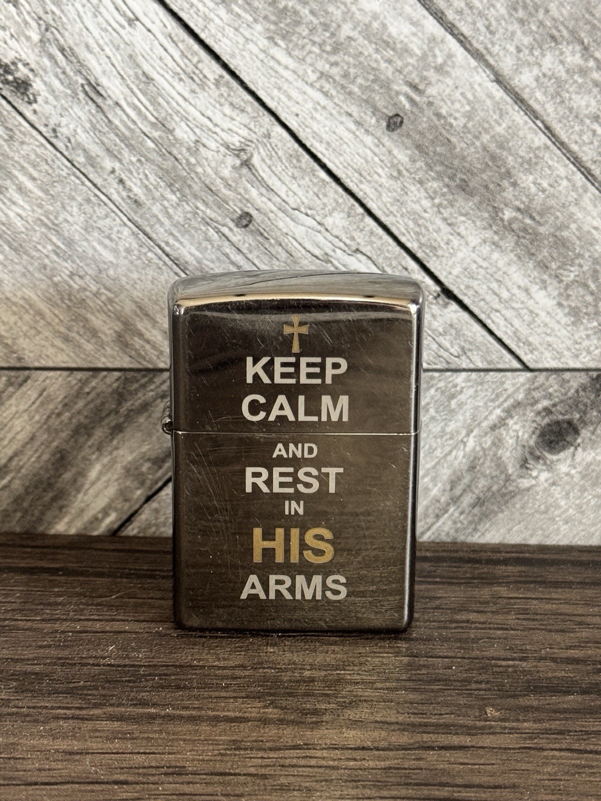 Zippo Jesus Keep Calm And Rest In His Arms Christian Cross Lighter Chrome Tested