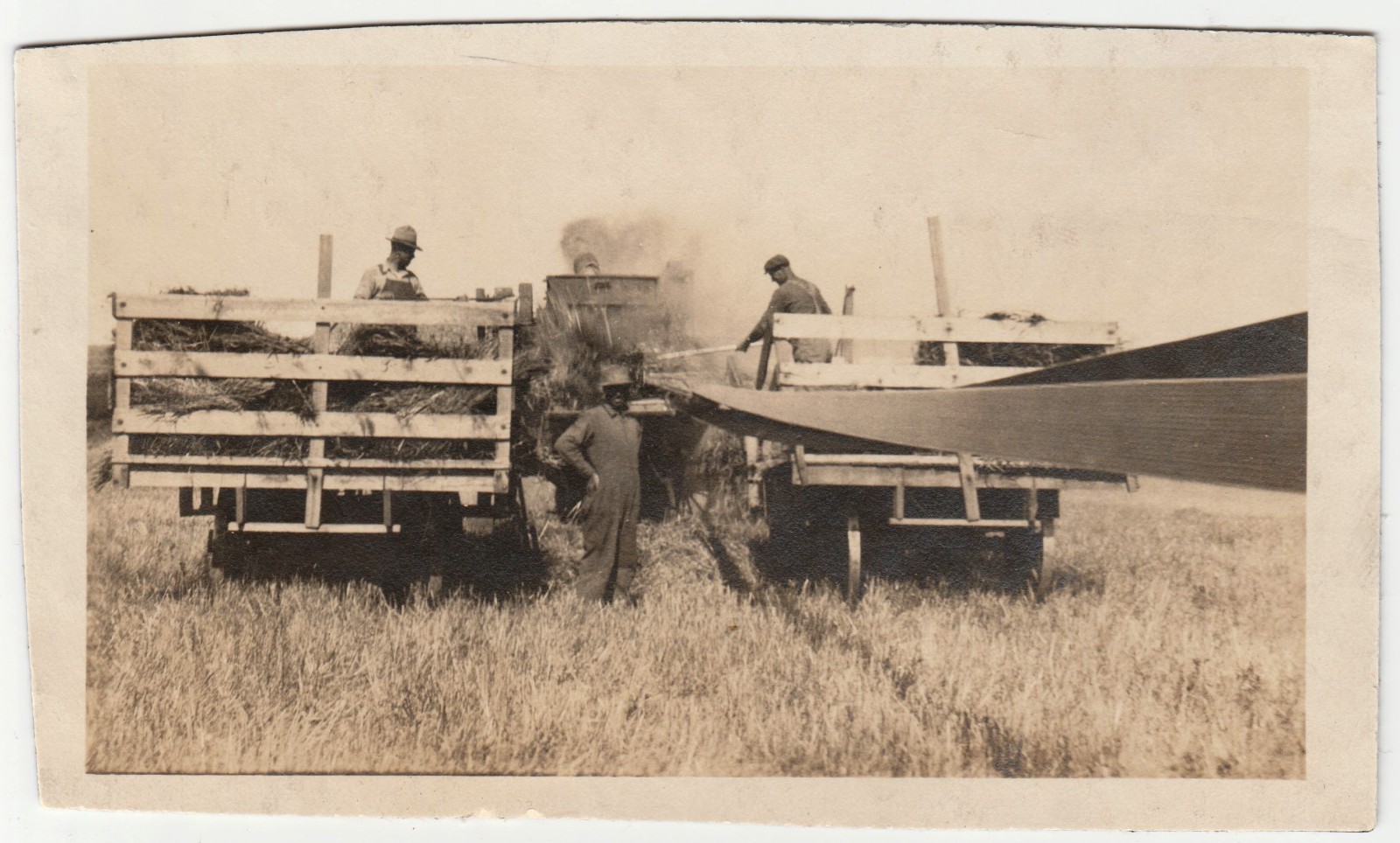 c1910s Threshing Machine Crew Grain Wagons Farm Harvest Antique Photo