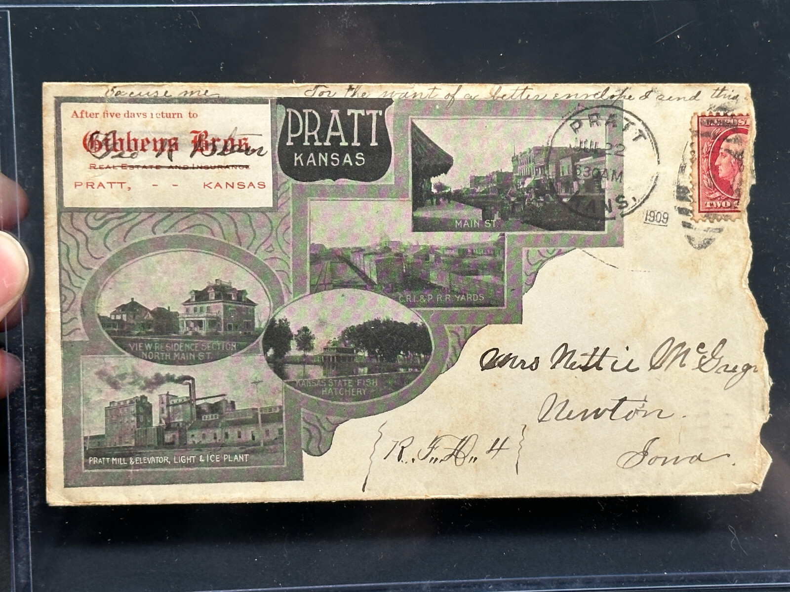 c. 1909 Pratt Kansas KS Multi-View photo envelope harlenske confectionery c. 1909 Pratt Kansas KS Multi-View photo envelope harlenske confectionery