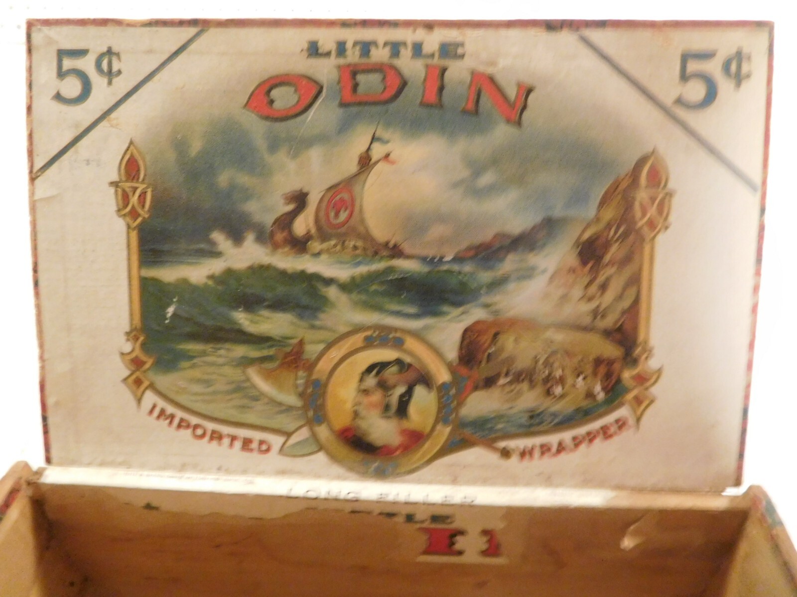 VIKING ~ Little Odin ~ Cigars Antique Wood Box VIKING ~ Little Odin ~ Cigars Antique Wood Box