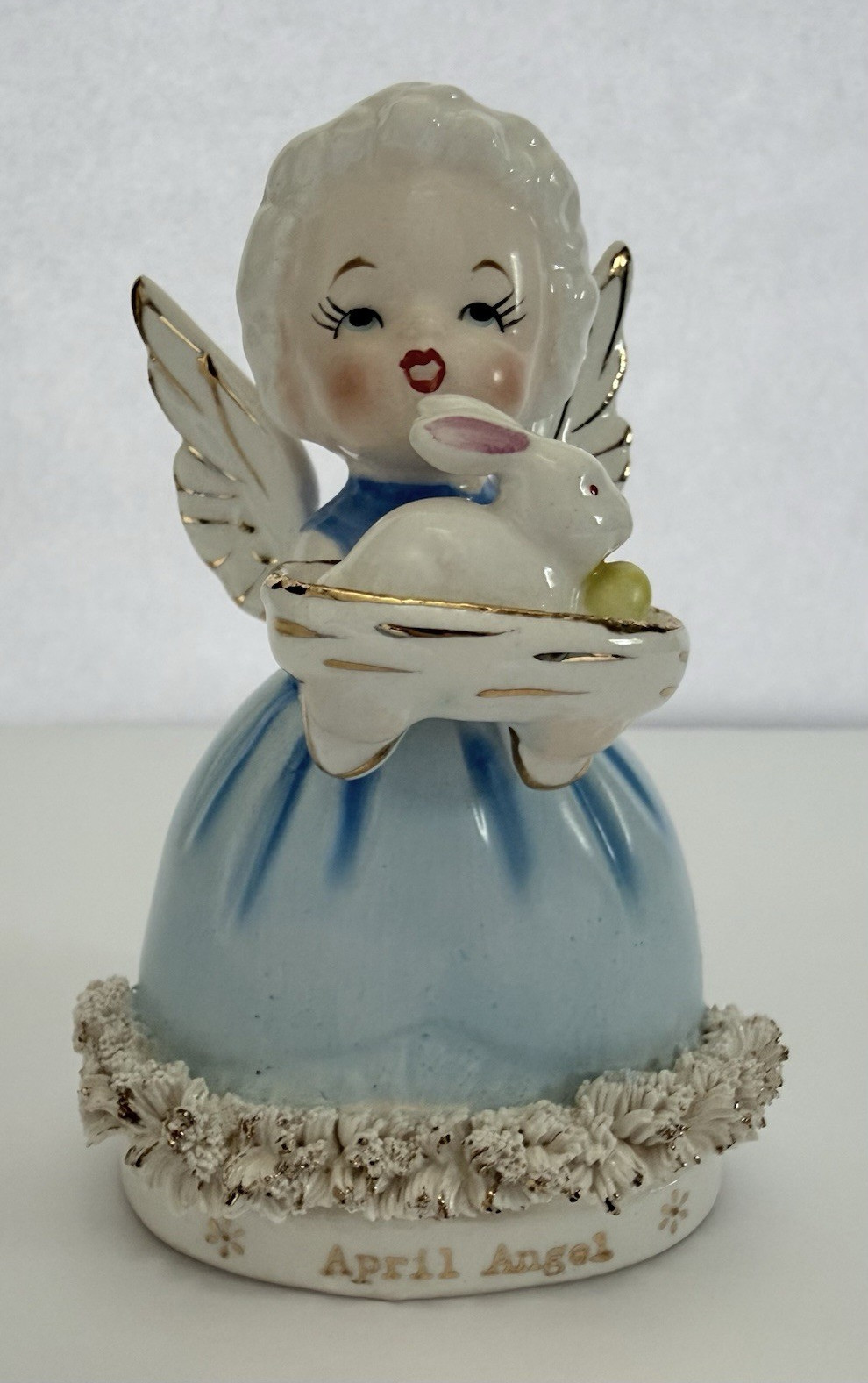 April Angel Japan Ceramic Figurine Hand Painted 1950s Easter Angel w/ Bunny