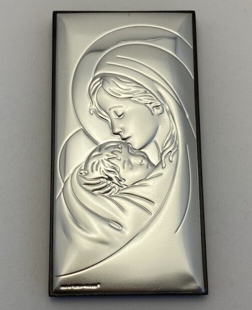 Vintage Icon Silver Beltrami Mary Jesus Mother Italy Case Wood Mark Rare Old 20c
