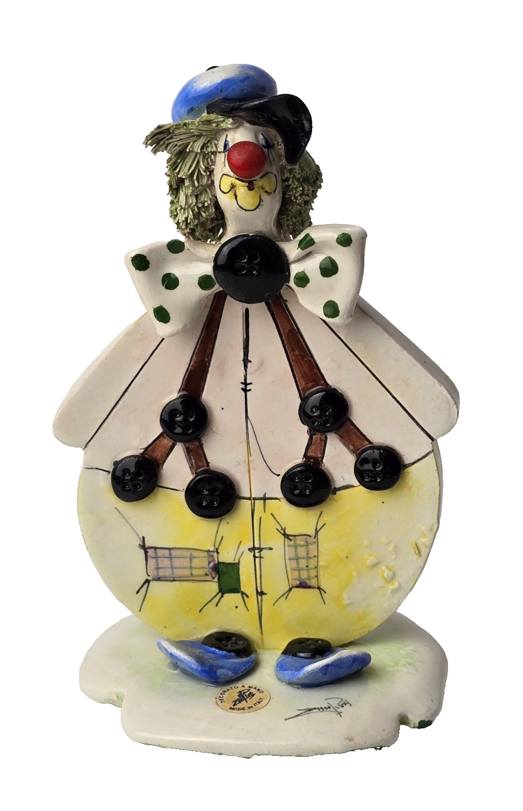 Vintage Porcelain Lino Zampiva Clown Figurine w/ Spaghetti Hair Italy Signed Vintage Porcelain Lino Zampiva Clown Figurine w/ Spaghetti Hair Italy Signed