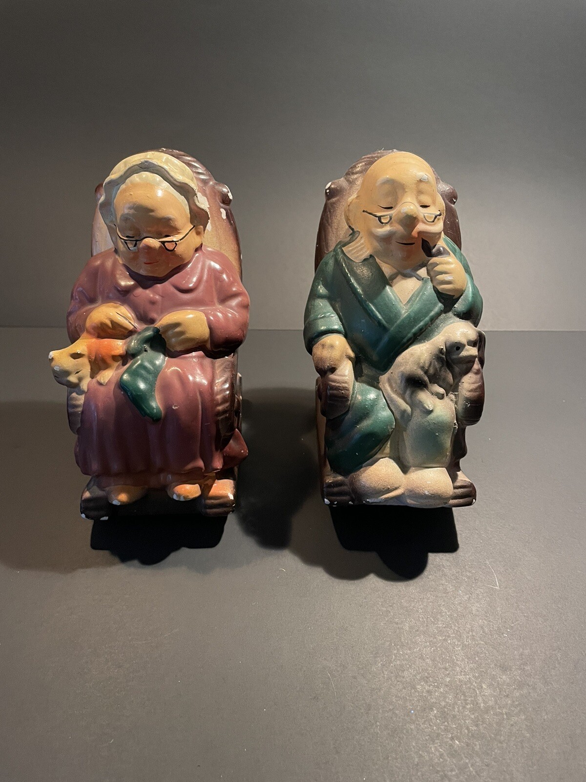 Vintage Lefton Grandma & Grampa In Rockers Retirement Fund Piggy Banks