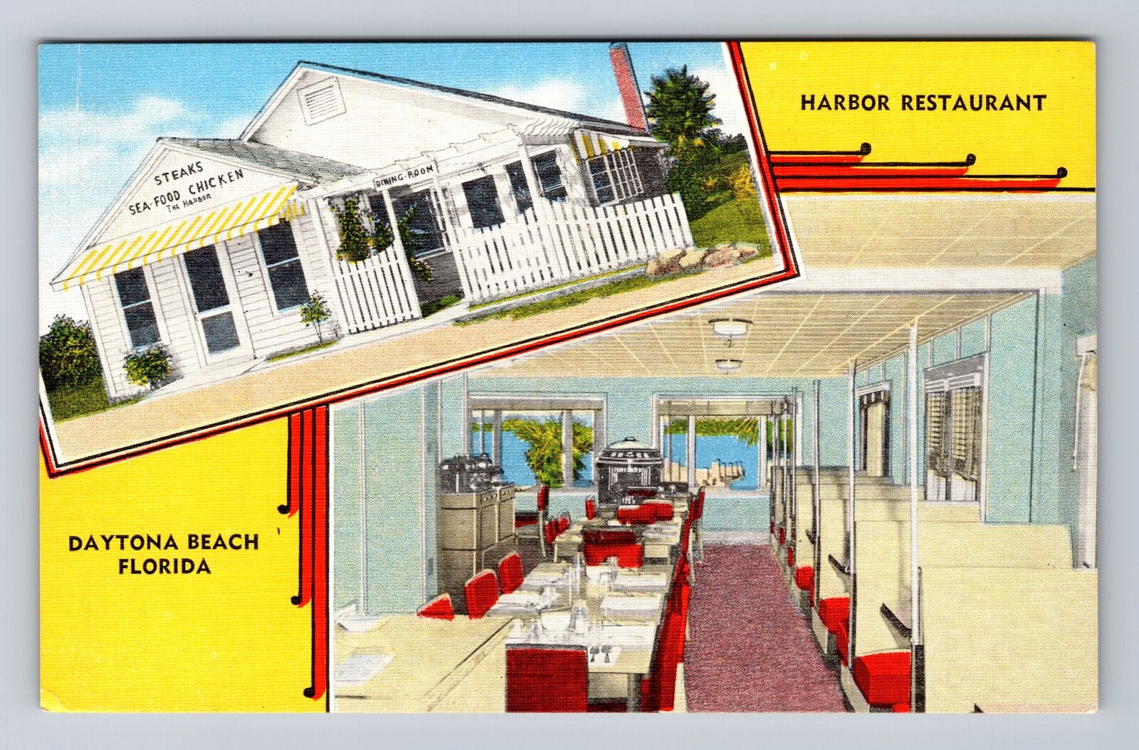 Daytona FL-Florida, The Harbor Restaurant, Advertising Vintage Postcard