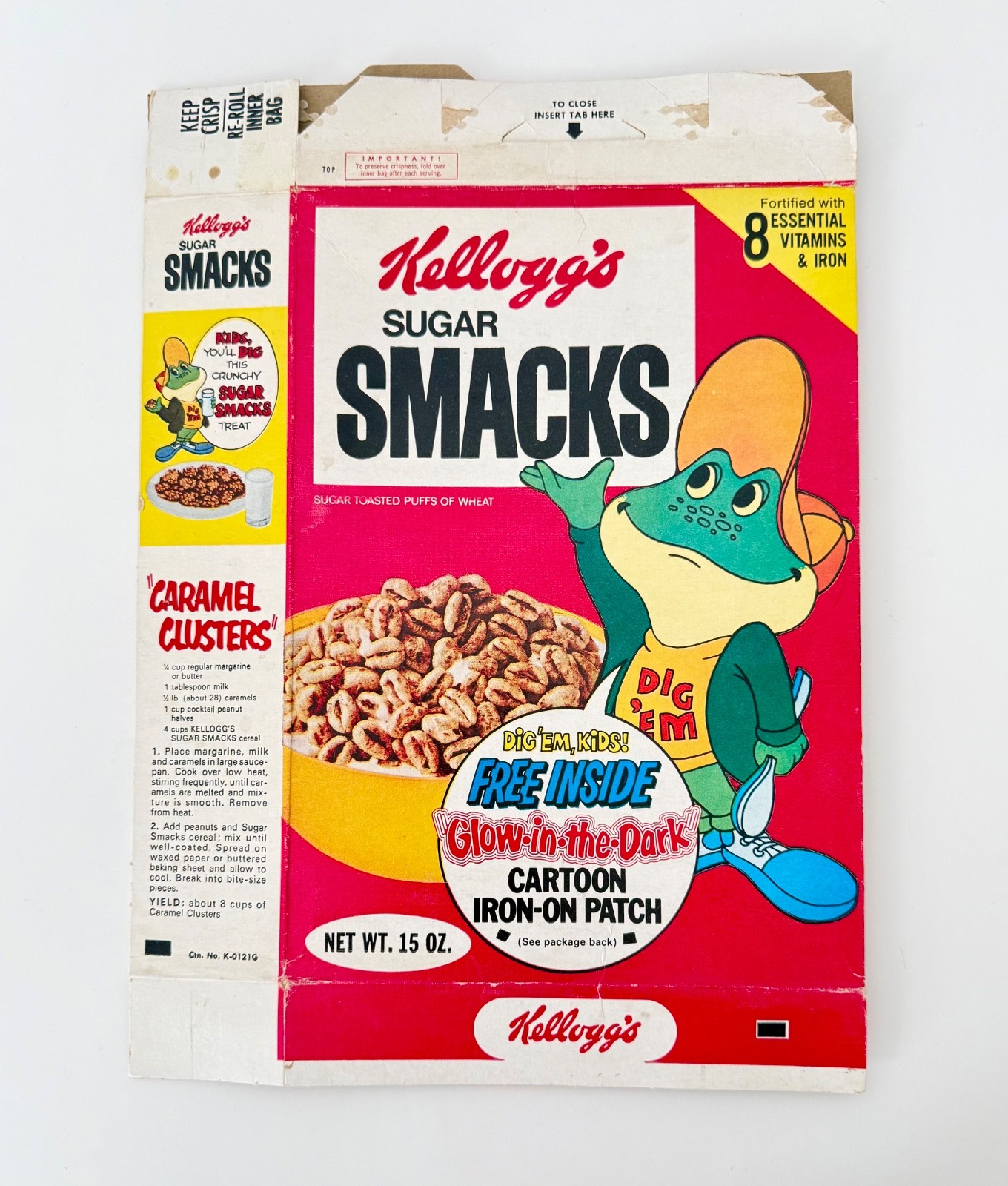 Vintage 1974 Kellogg's Sugar Smacks Cereal Box Glow Cartoon Iron-on Patch Vintage 1974 Kellogg's Sugar Smacks Cereal Box Glow Cartoon Iron-on Patch