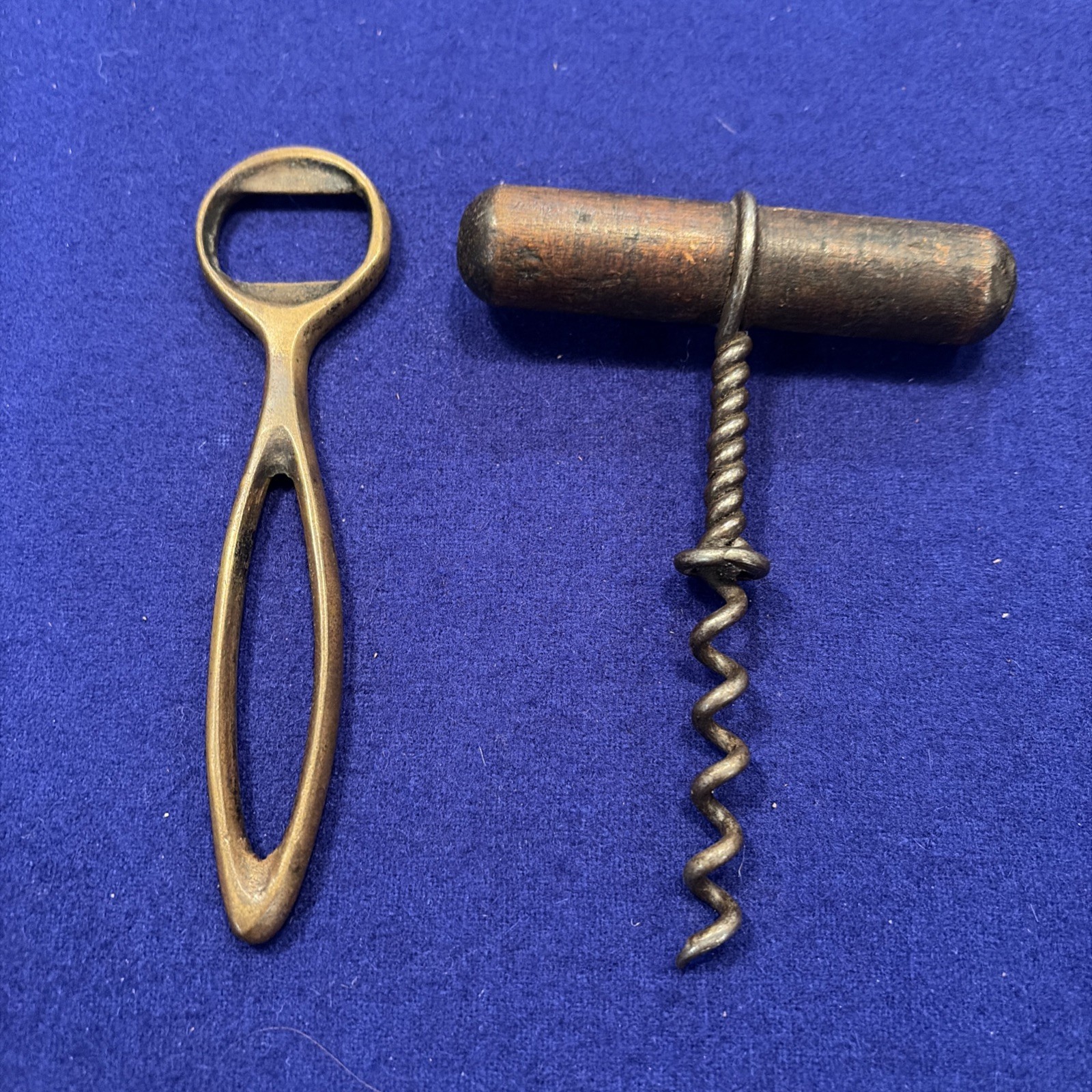 Antique Corkscrew Wooden Handle Square Shank And Three Finger And Bottle Opener