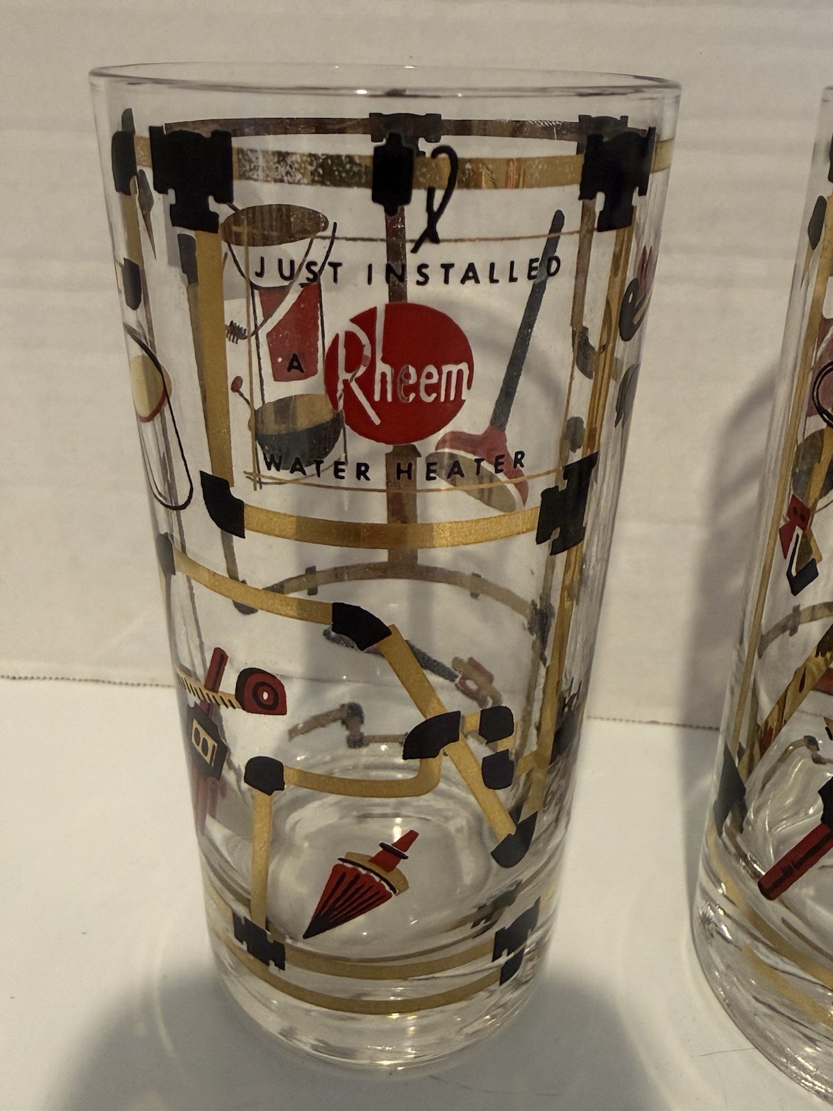 VTG Rheem bar ware  Promo Glasses Set of 2 Collectible Drinkware
