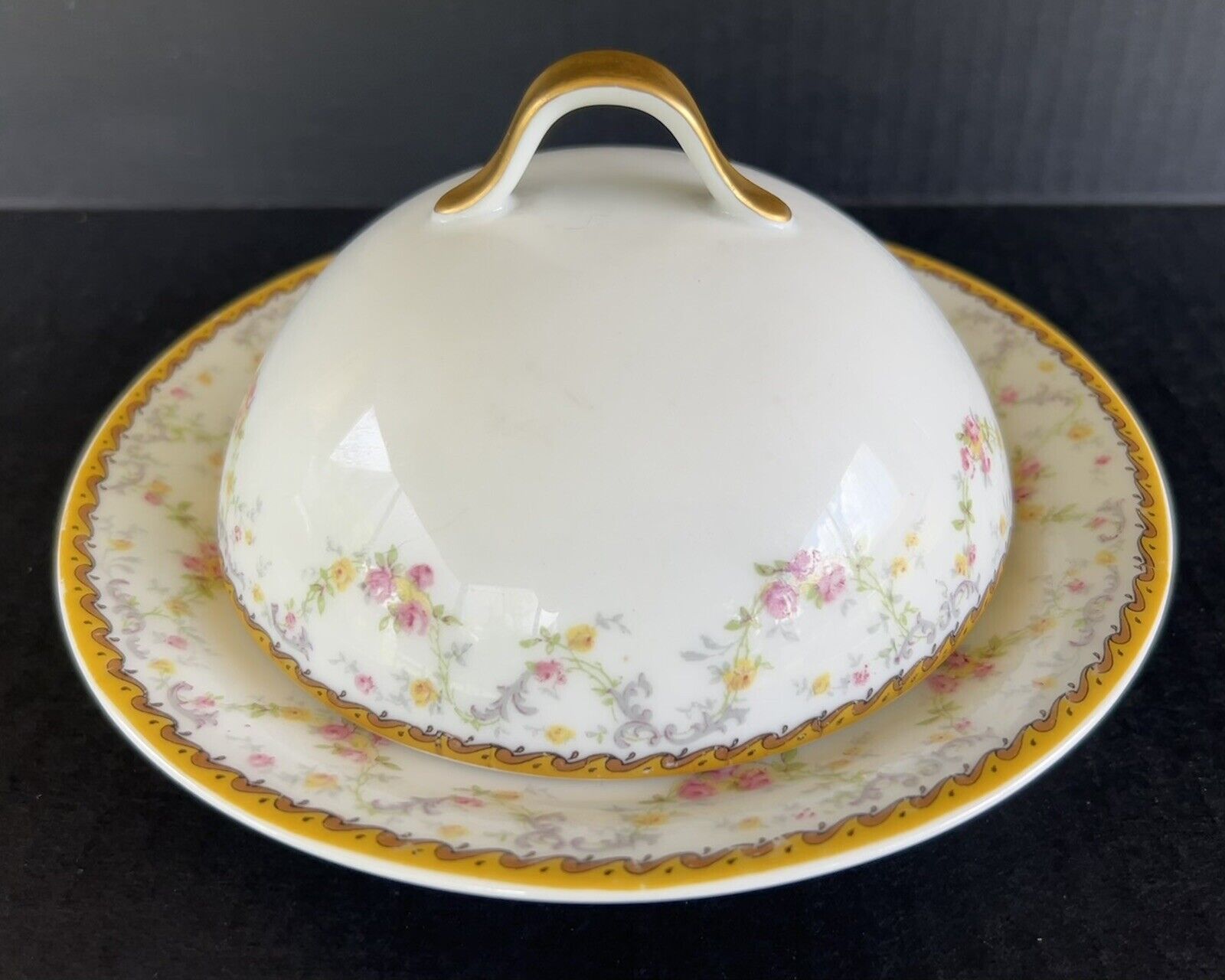 Theodore Haviland Limoges Spa Butter Dish Round 3 Piece France Circa 1903