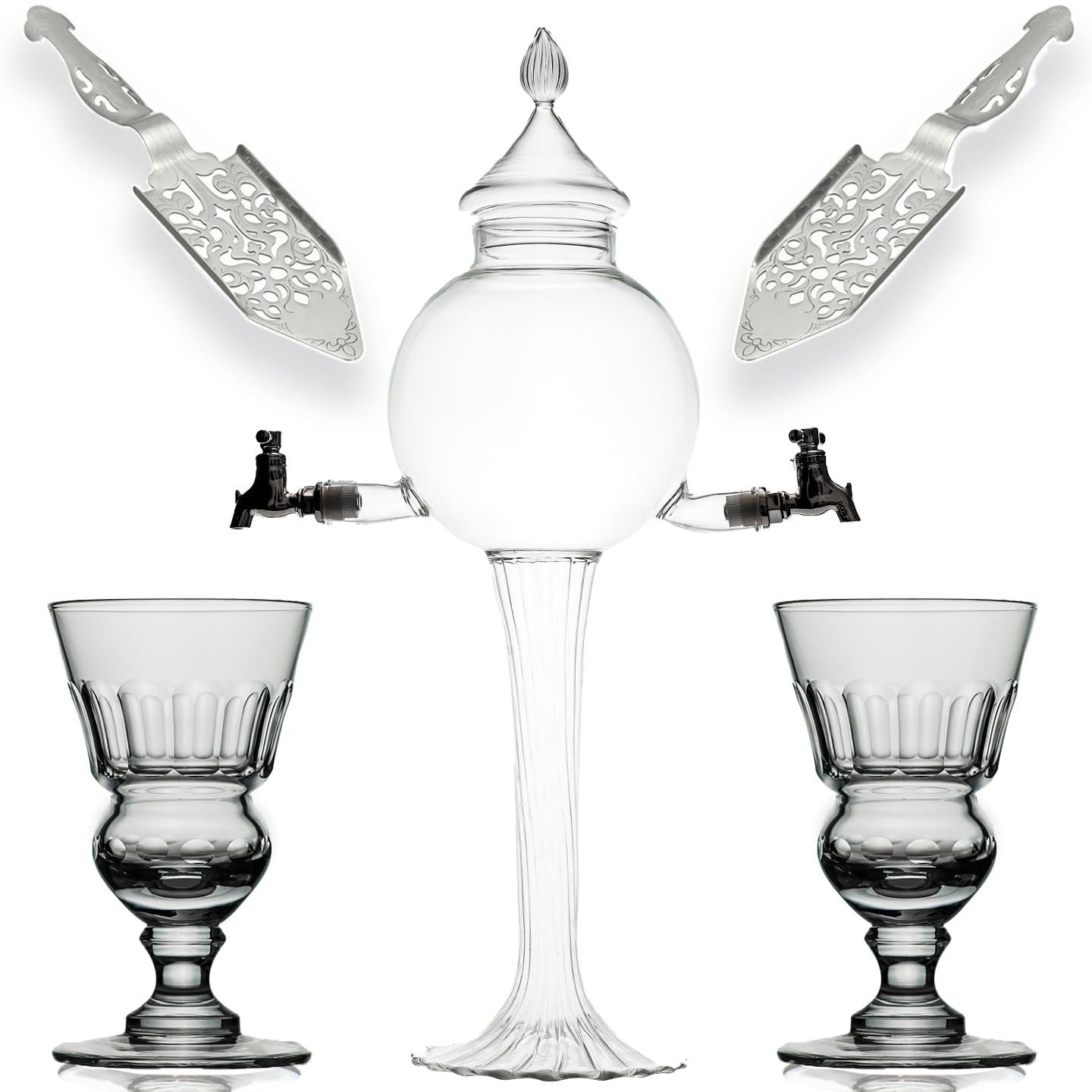 Absinthe Fountain Set - Glass Pearl Bubble Fountain with 2 Spouts, Absinthe Drip Absinthe Fountain Set - Glass Pearl Bubble Fountain with 2 Spouts, Absinthe Drip