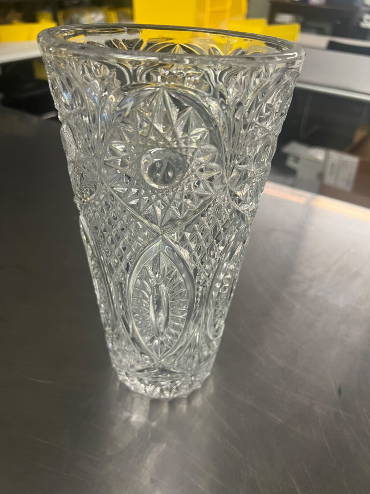 IMPERIAL GLASS CRYSTAL HOBSTAR LARGE VASE,  