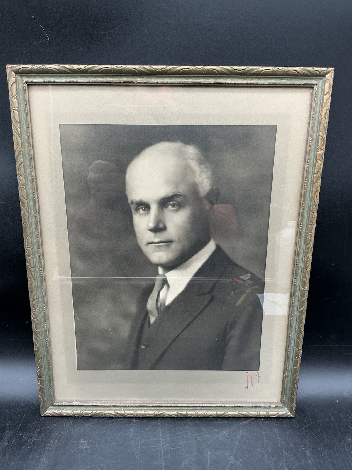 Antique Vintage Studio Portrait Photograph Man Red Signed Rotex? Ornate Frame